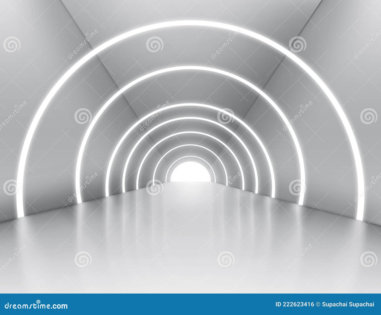 Illuminated Corridor Interior Design. 3D Rendering Stock Illustration ...