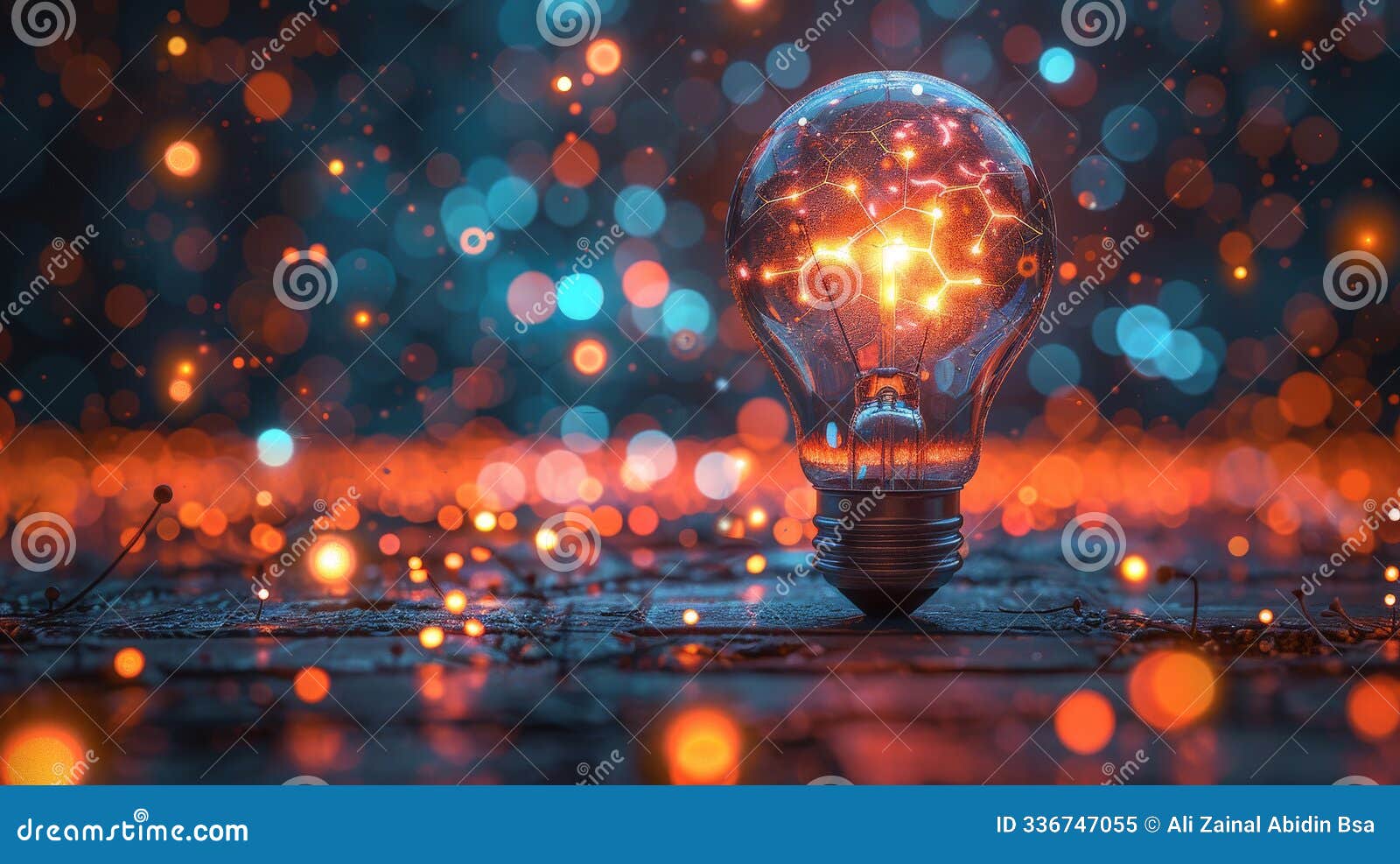 illuminated idea: a glowing lightbulb in a sea of sparkling lights
