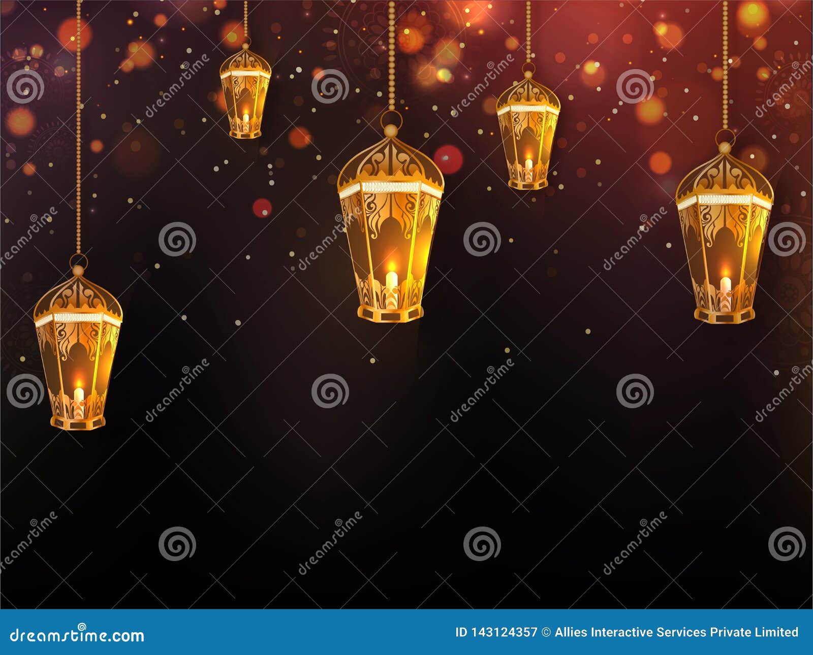 illuminated lantern on brown shiny background for ramadan kareem.