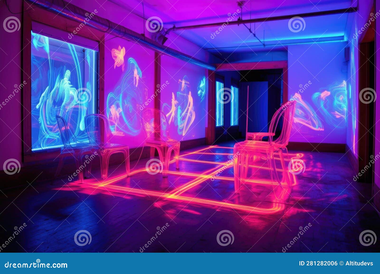 Illuminated Neon Light Art Installation Stock Illustration