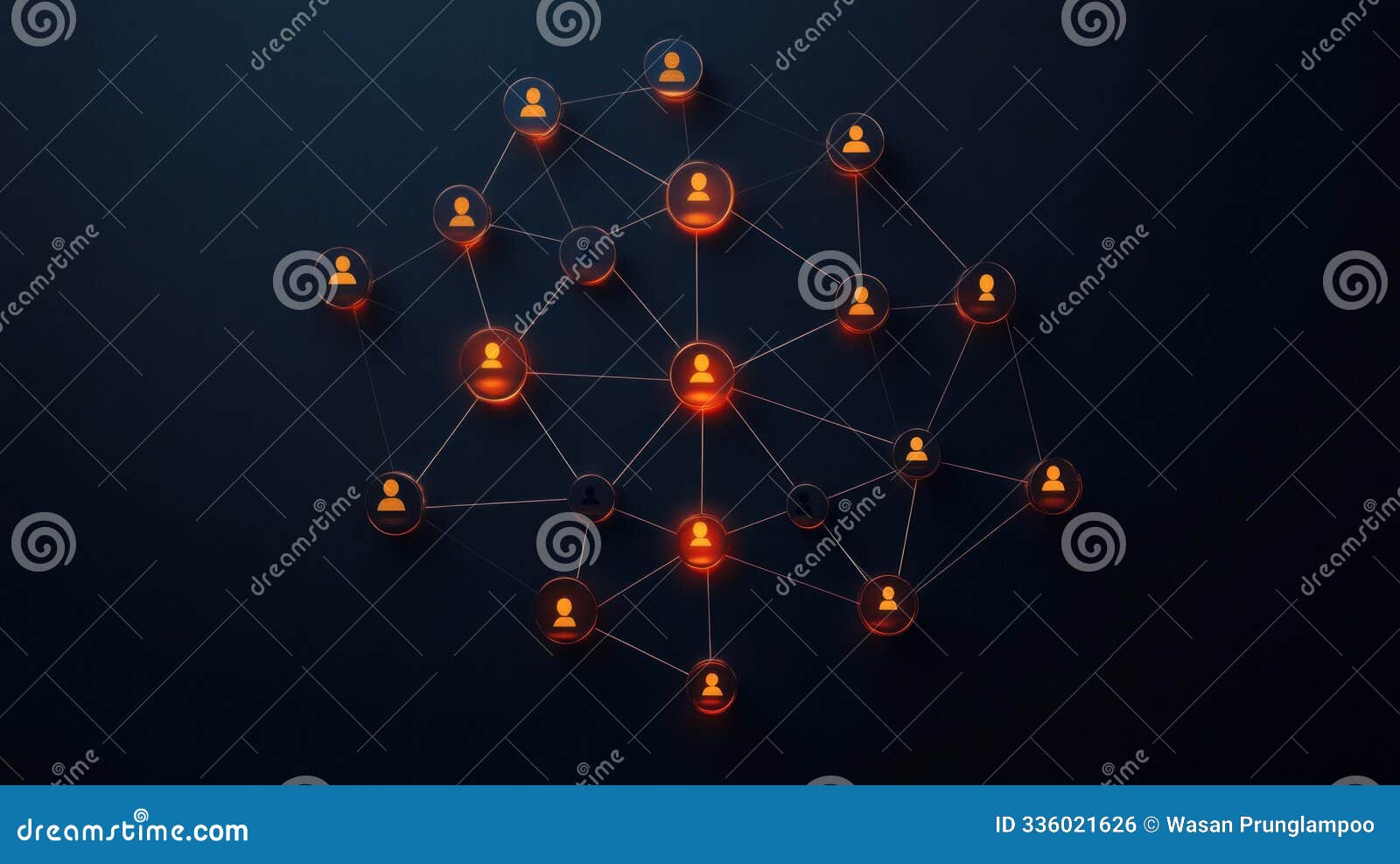 illuminated network of connected user icons, representing digital communication and social interaction in a modern, tech-focused