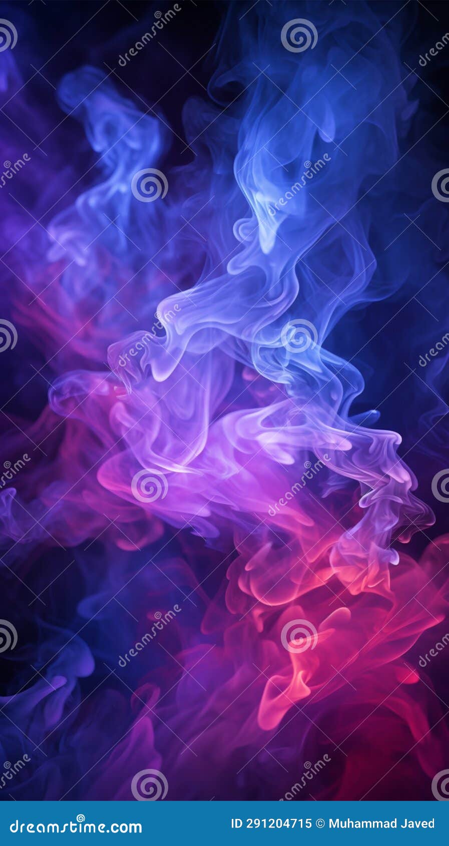 illuminated smoke-filled darkness with captivating purple and blue searchlights