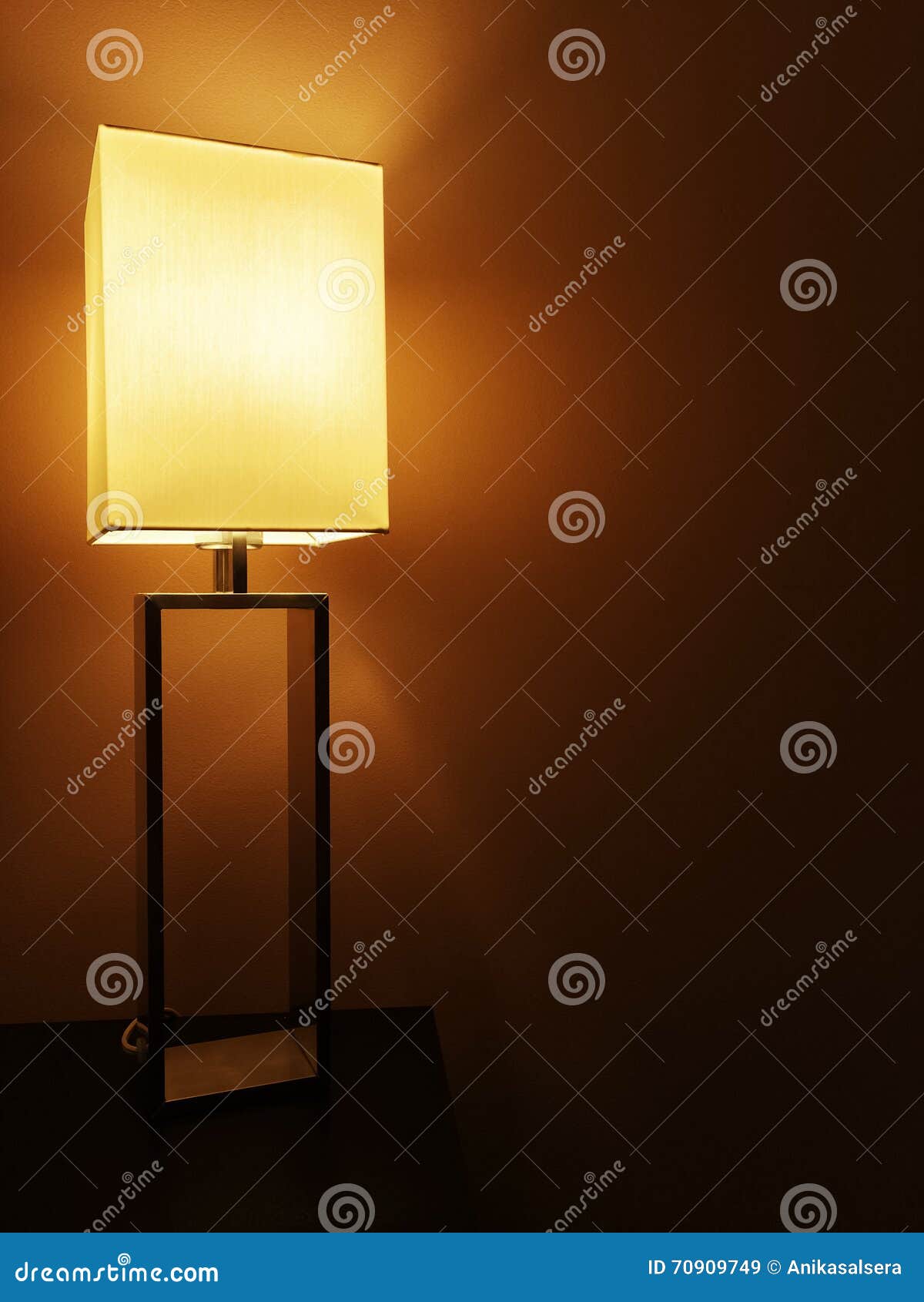Illuminated Table Lamp in a Dark Room Stock Image Image of room