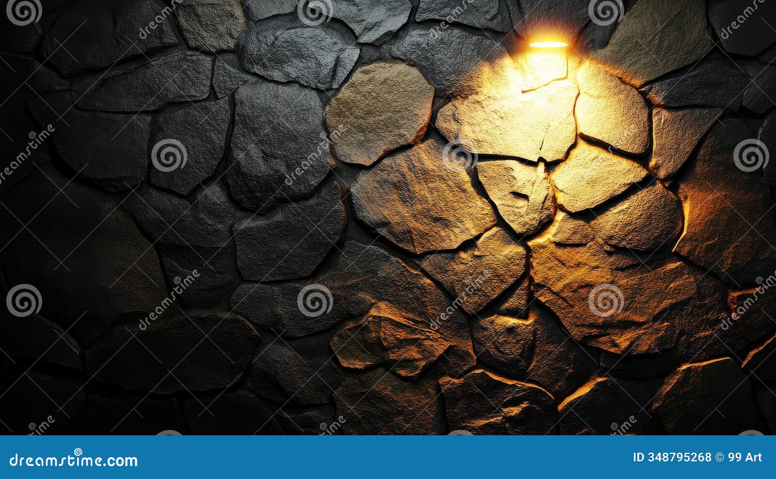 illuminated textured stone wall with soft light effect