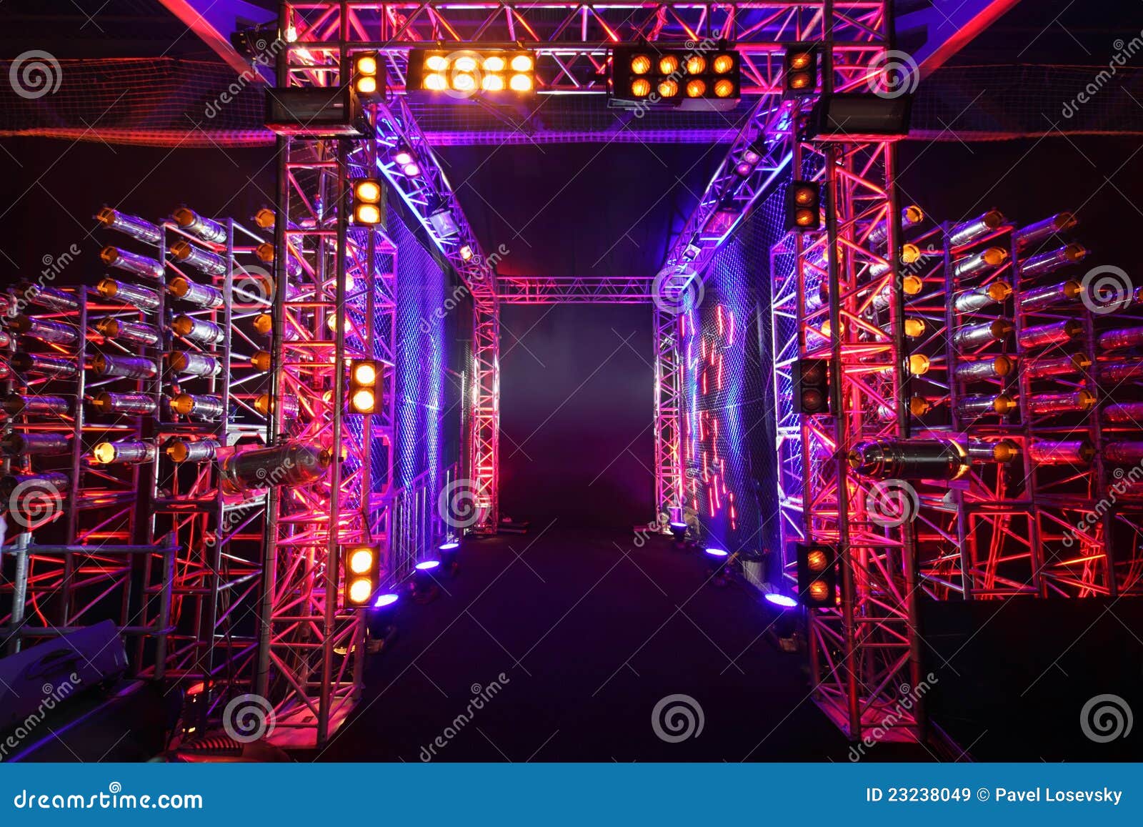 Illuminated Way with Grid To Boxing Ring Stock Image Image of grid