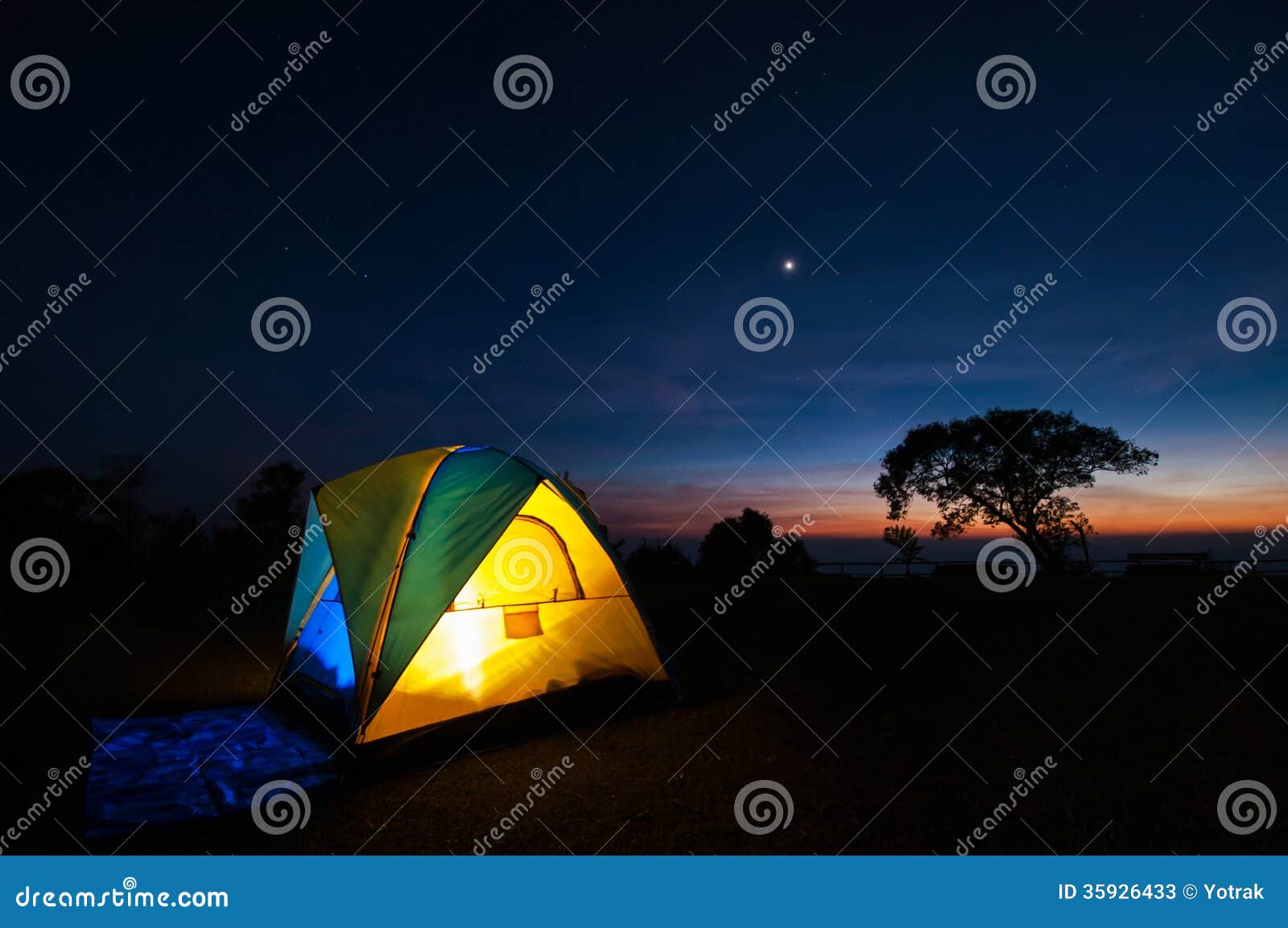 Illuminated Yellow Camping Tent Stock Image Image of camping, multi