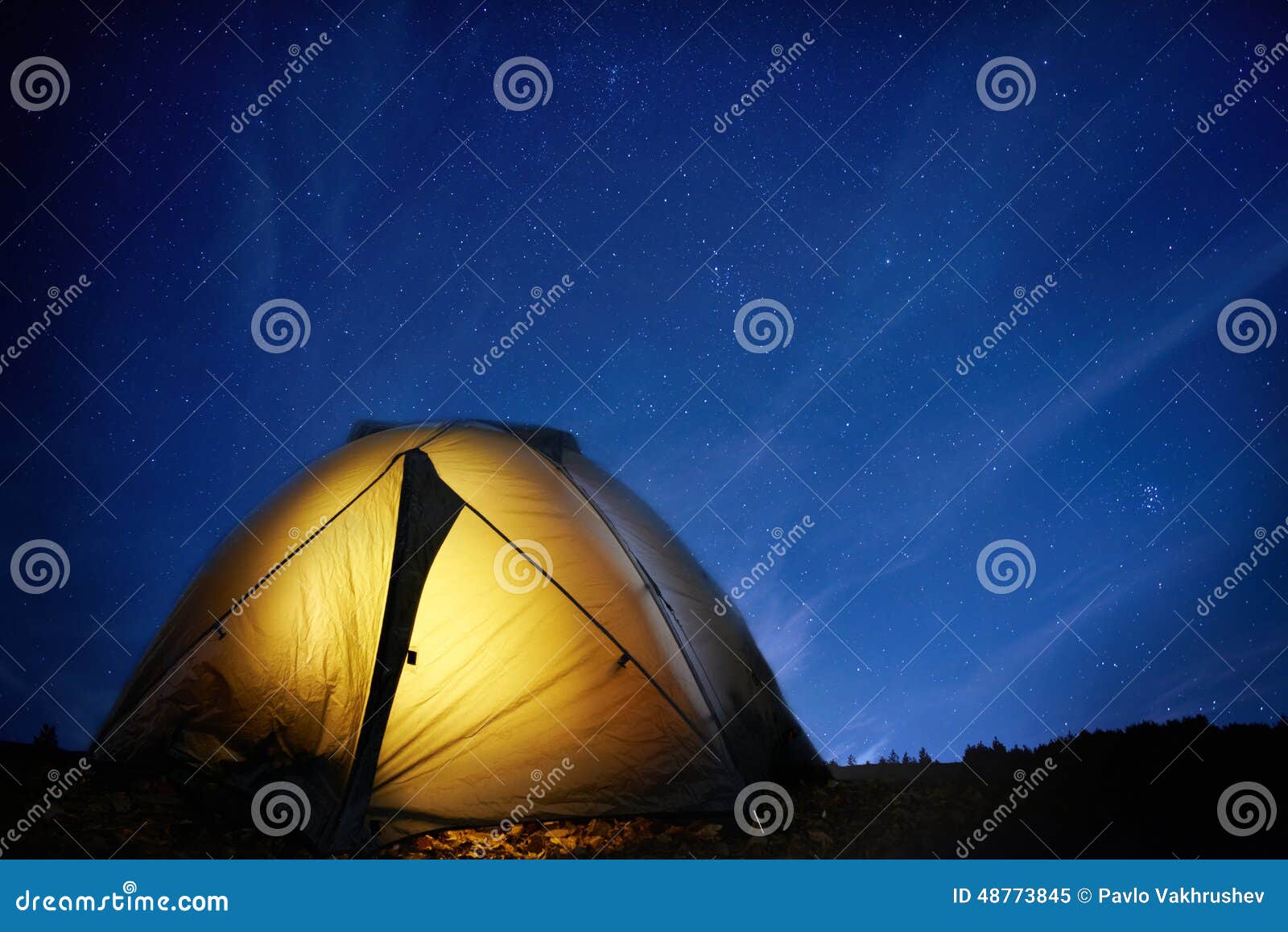 Illuminated Yellow Camping Tent Stock Image Image of extreme, galaxy