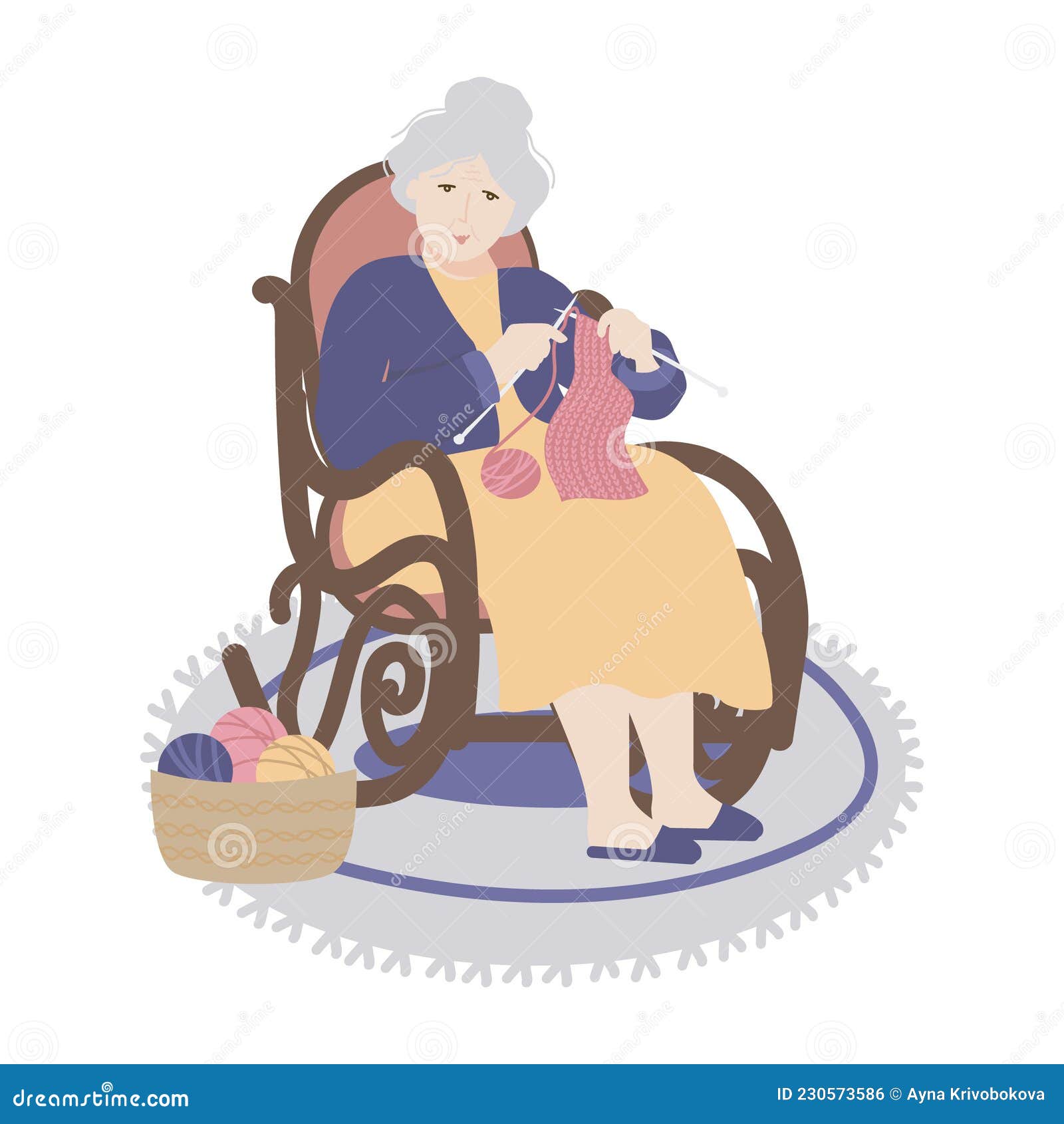 Illusration Elderly Knitting Stock Vector - Illustration of handmade ...