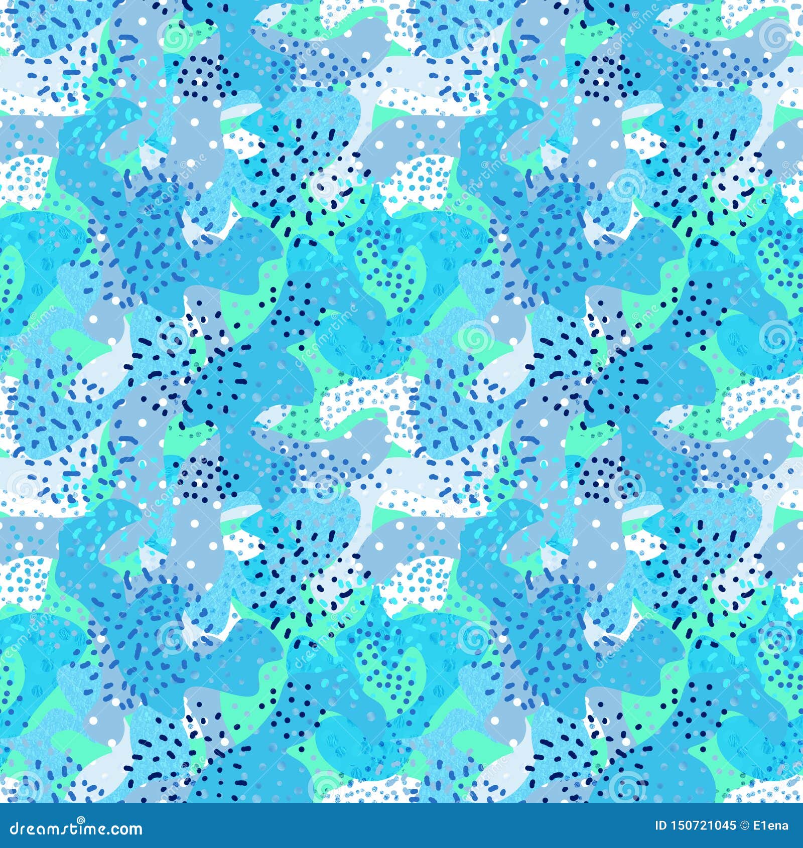 Illustrated Abstract Seamless Blue Pattern Stock Illustration