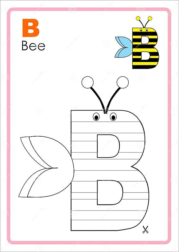 Alphabet Picture Letter `B` Colouring Page. Bee Craft. Stock