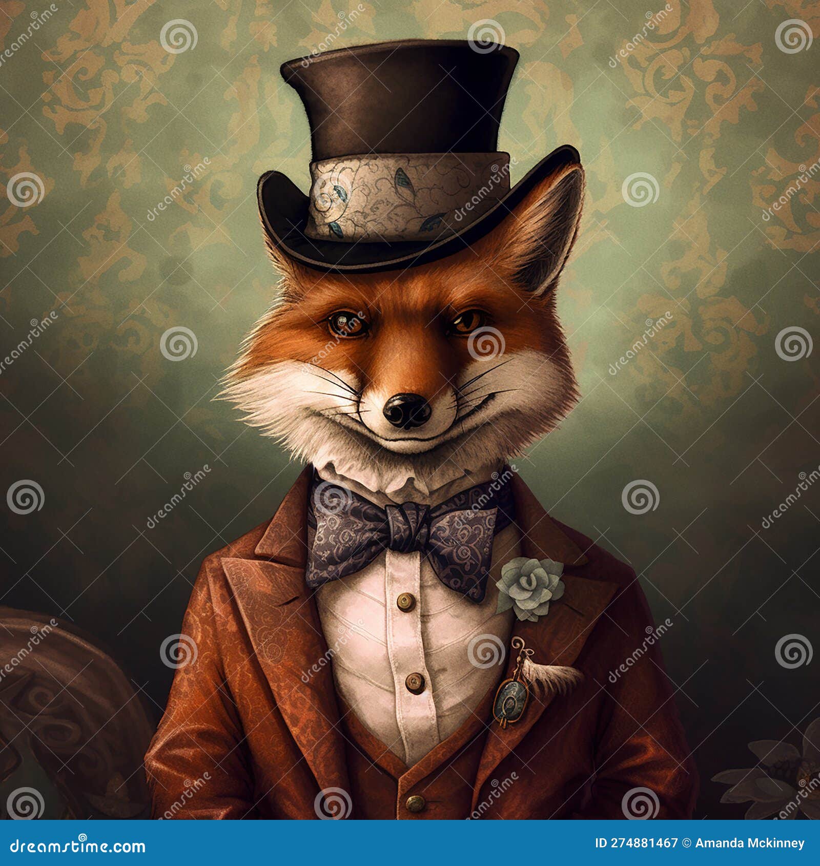 Illustrated Dapper Fox Dressed Fancy. Ai Generated. Stock Illustration