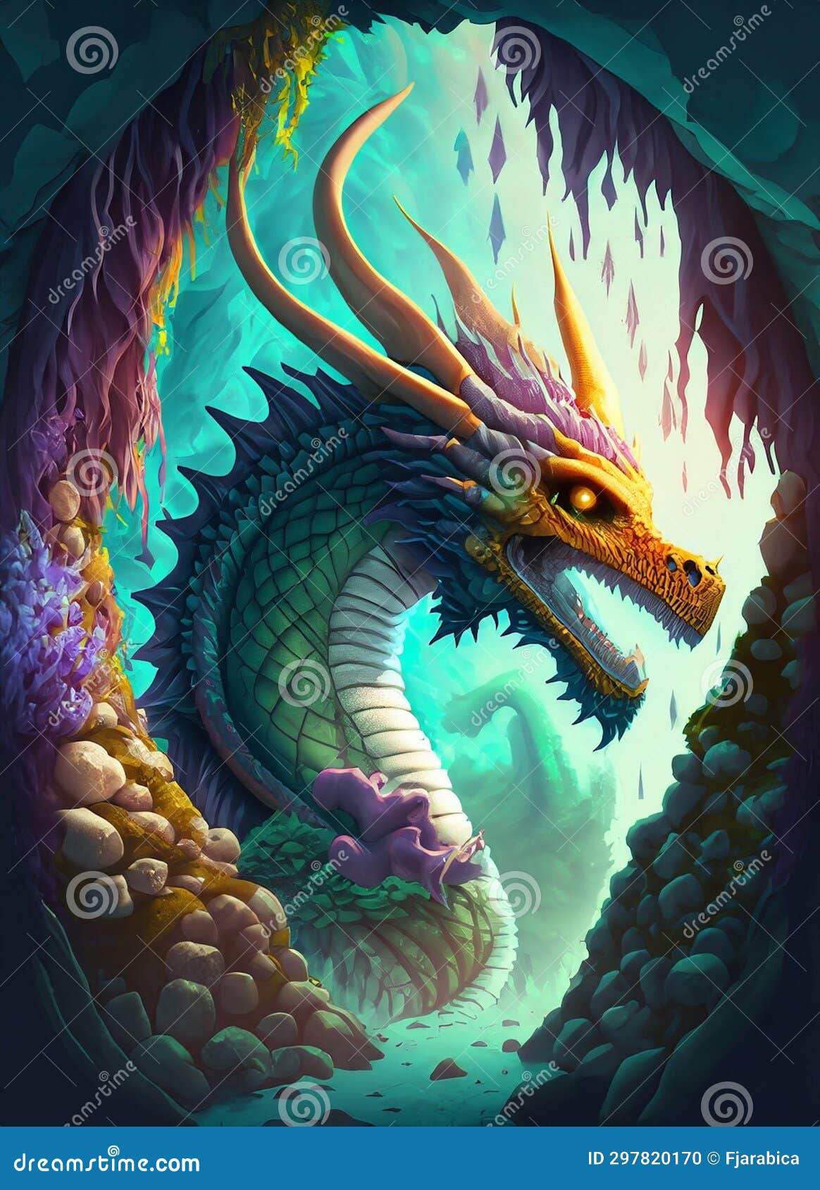 Illustrated Dragon in a Cave Stock Illustration Illustration of