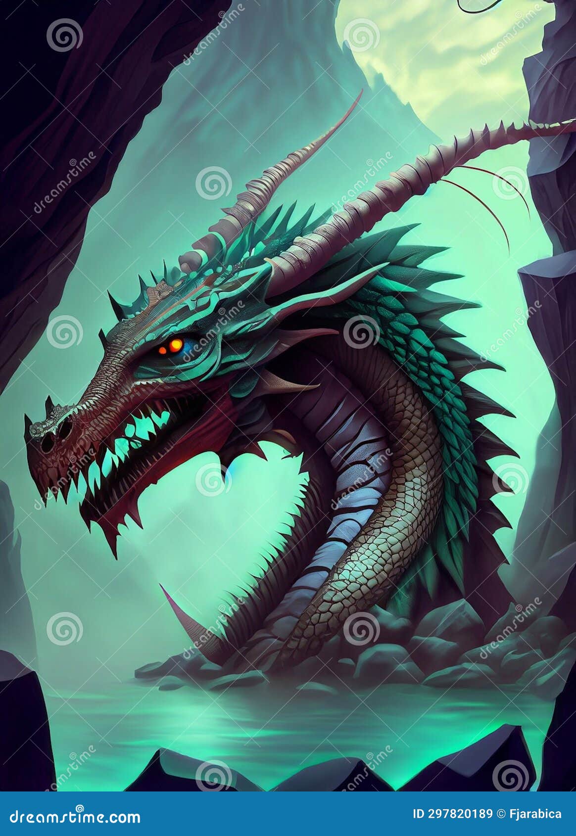 Illustrated Dragon in a Cave Stock Illustration Illustration of jaws