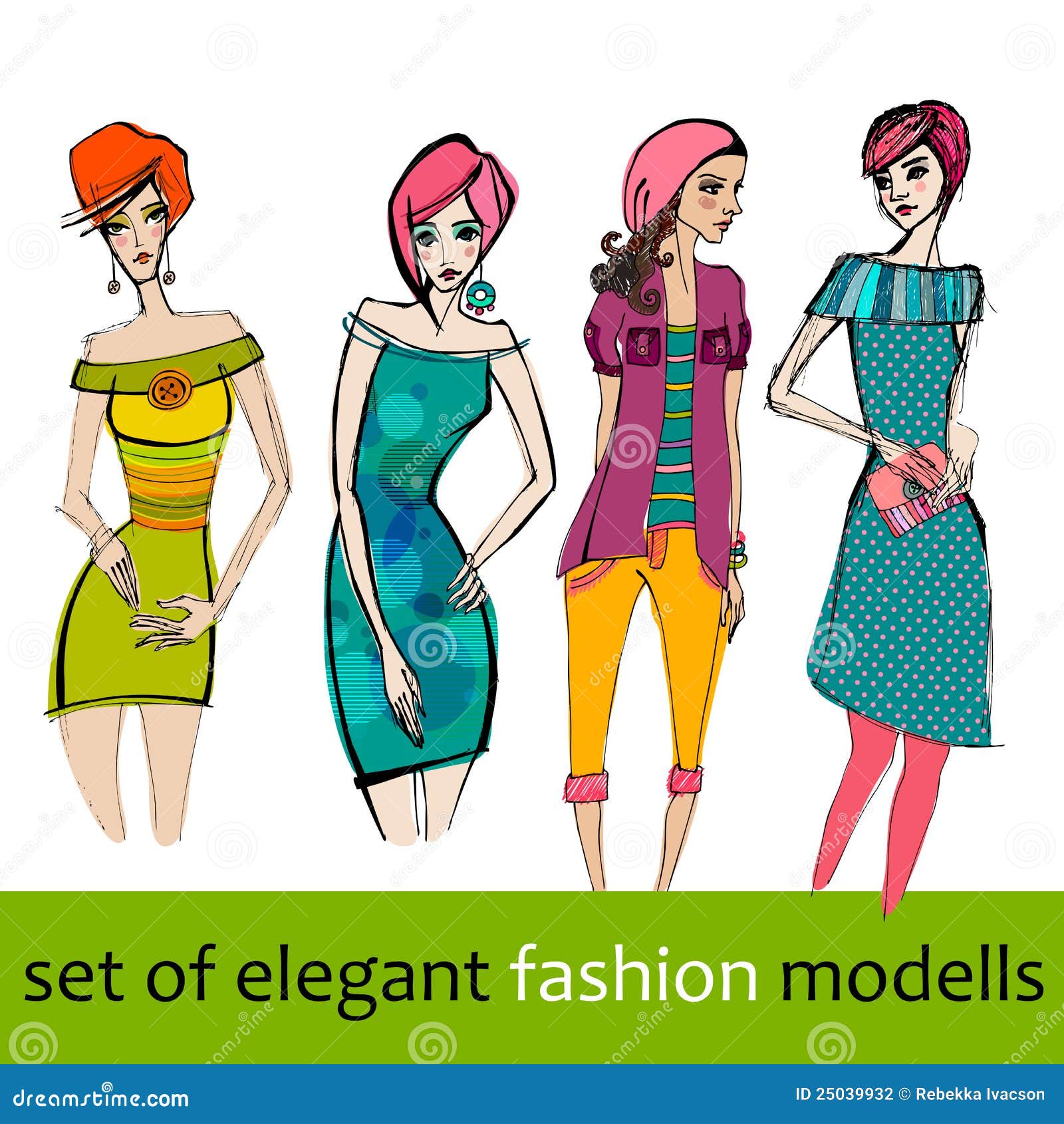 Illustrated Elegant Fashion Models Stock Vector - Illustration of woman ...