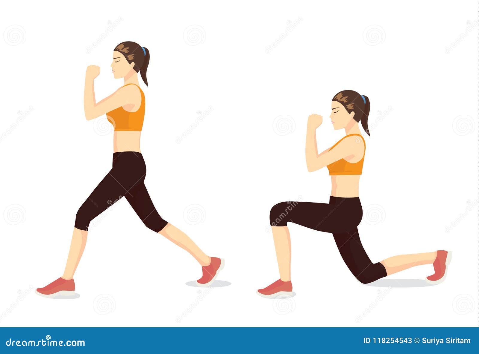 Illustrated Exercise Guide by Healthy Woman Doing Lunges Workout in 2 ...