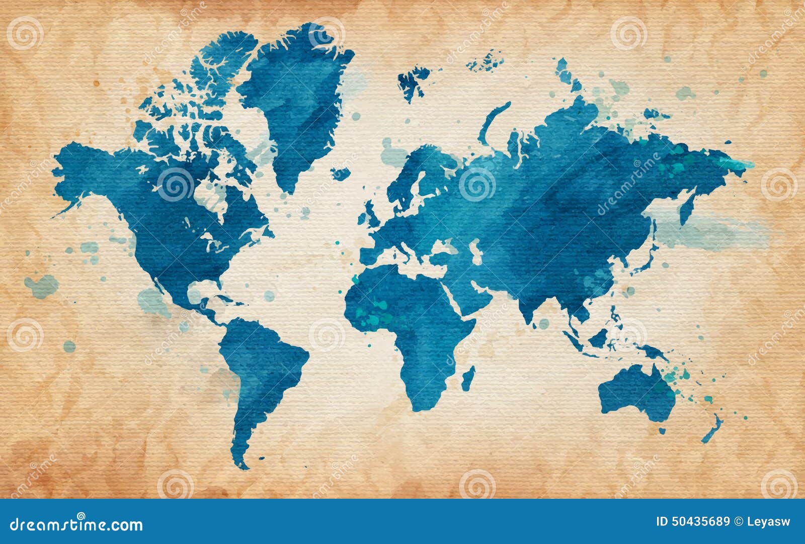 illustrated map of the world with a textured background and watercolor spots. grunge background. 