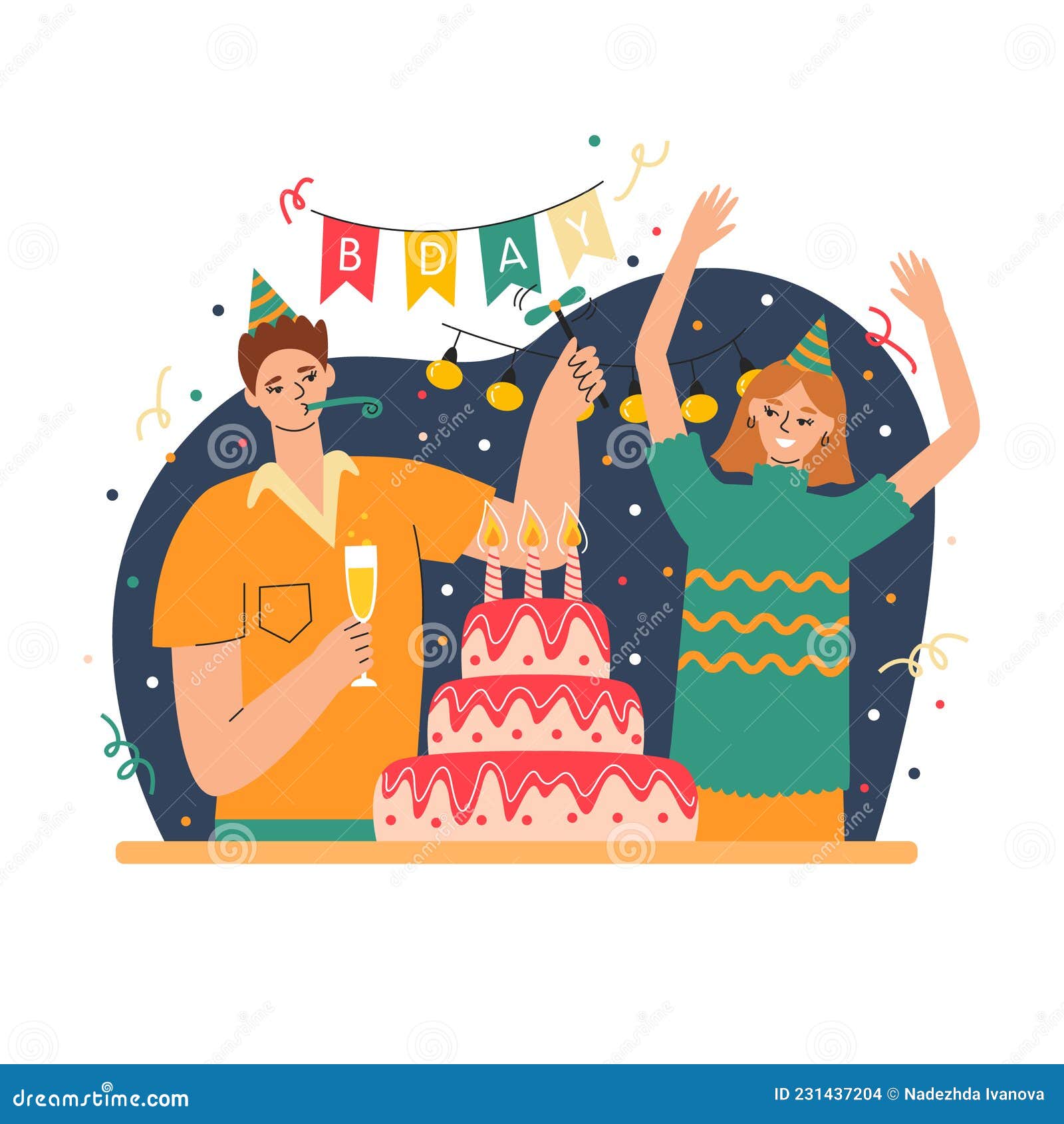 Illustrated People Celebrating at a Birthday Party Vector Illustration ...