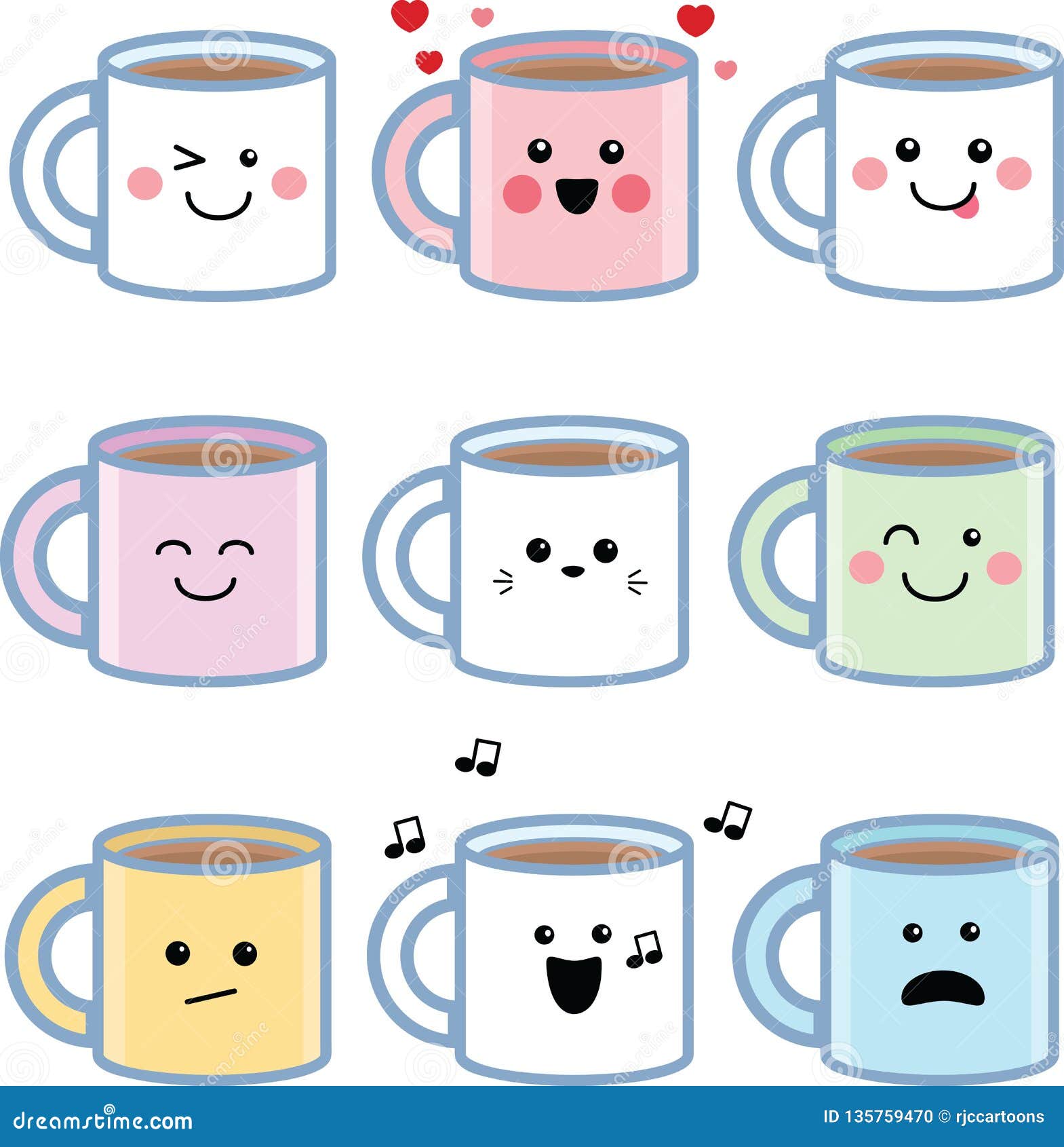 Coffee Mug Kawaii, Stock vector