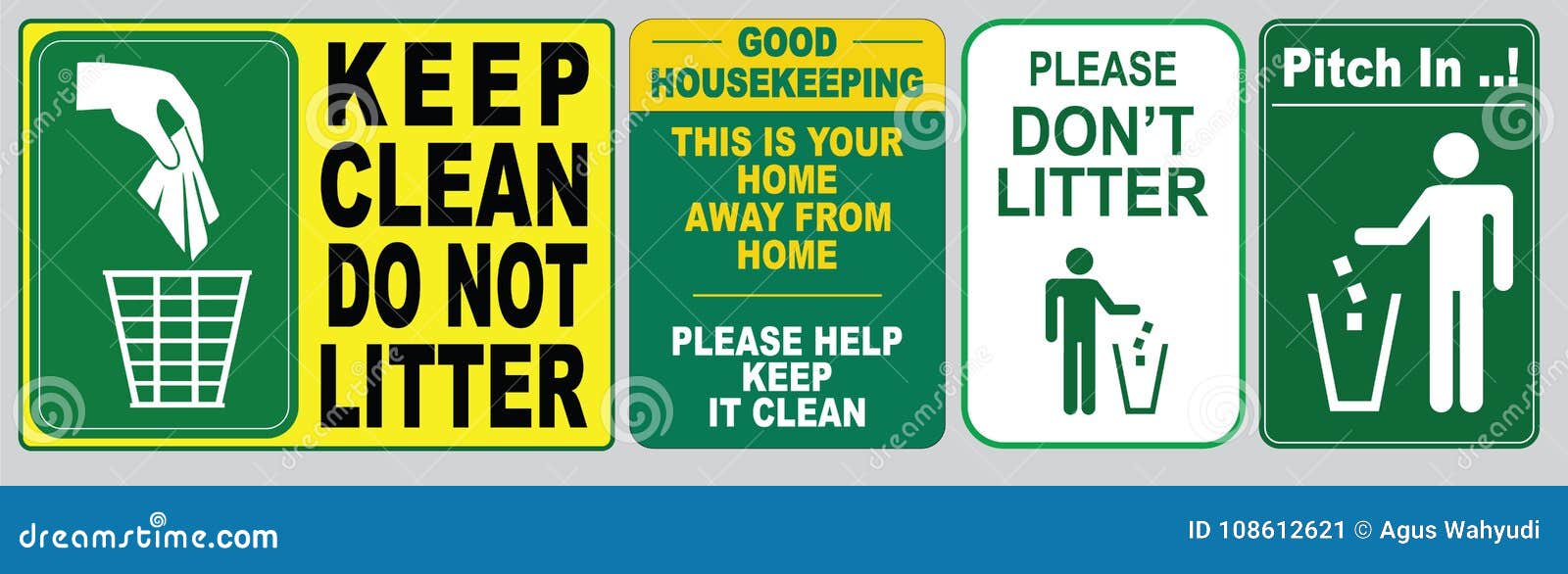 illustrated set of no littering signs