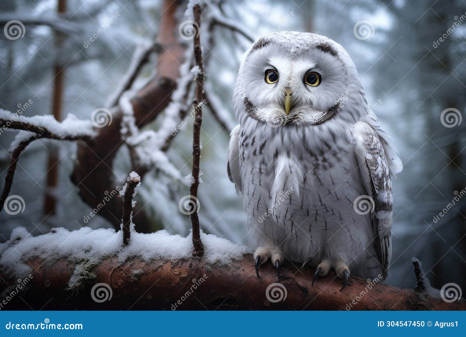 illustratio of a snowy owl in the forest. generative ai