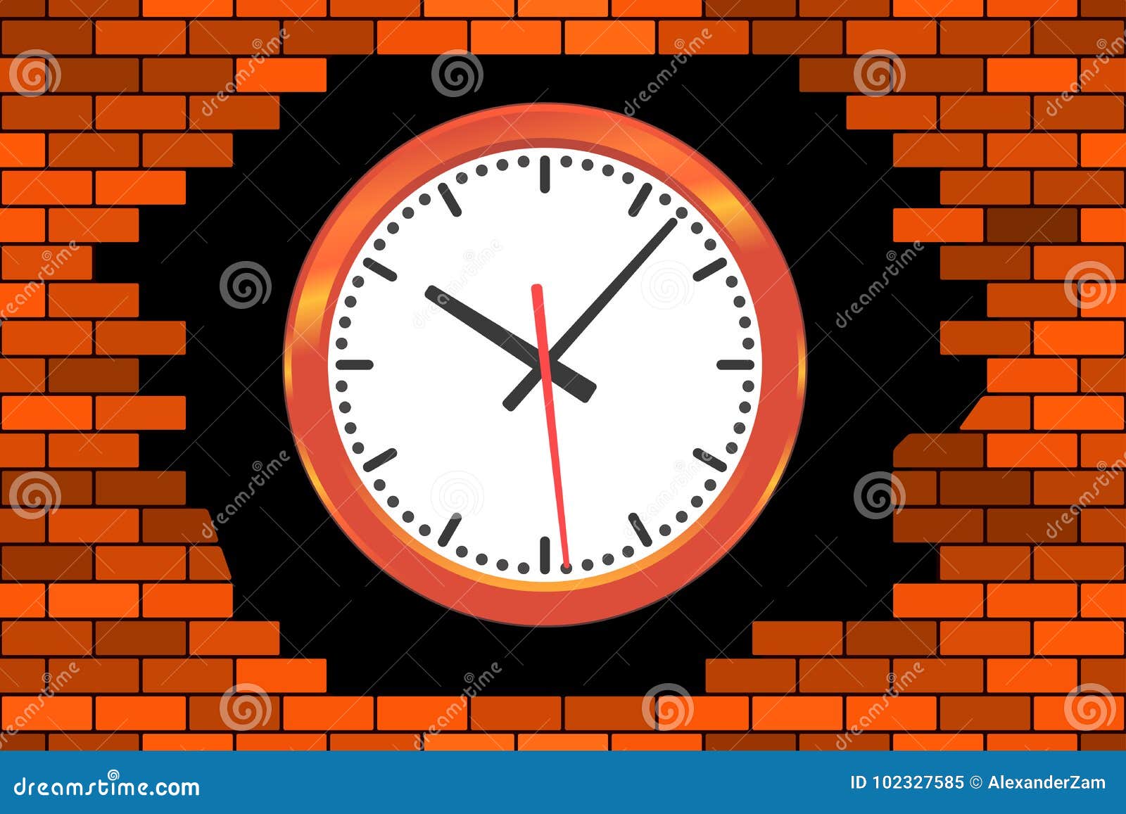 Clock in broken wall stock vector. Illustration of timepiece - 102327585