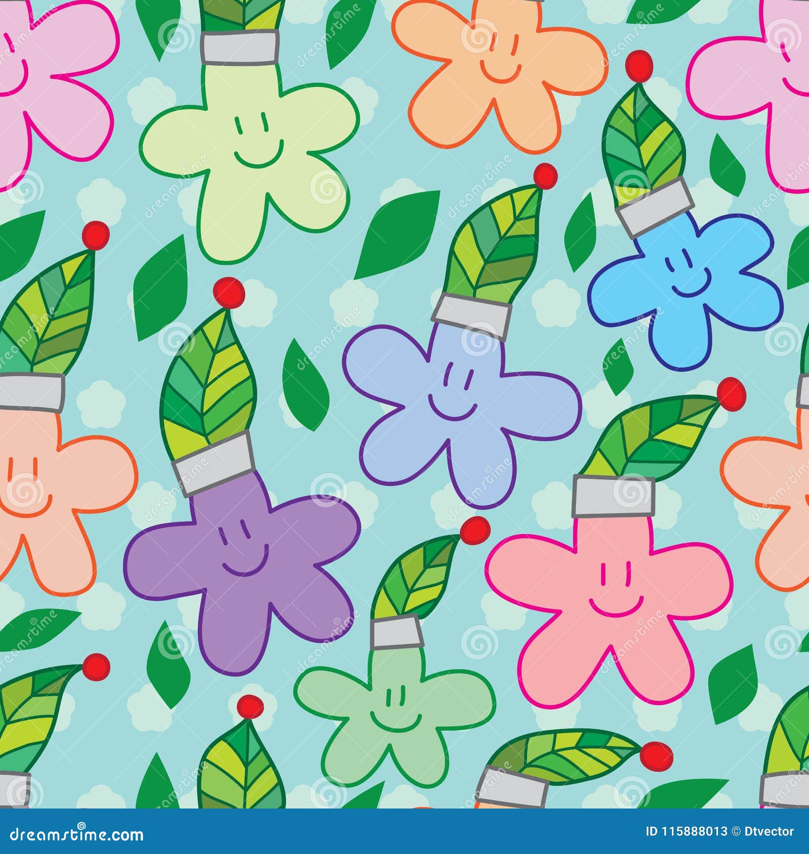 Flower Leaf Hat Smile Seamless Pattern Stock Vector Illustration Of Printing Wallpaper 115888013