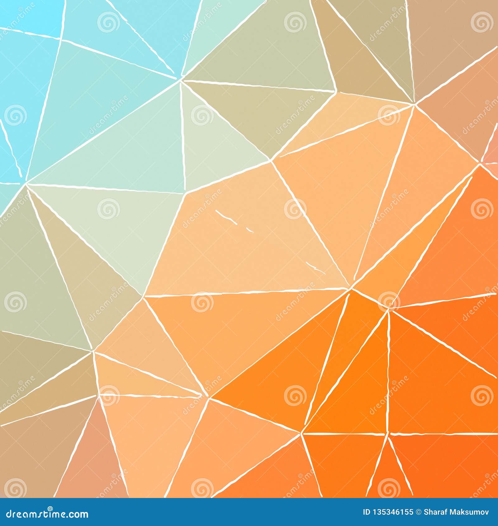 Illustration of Abstract Orange and Aqua White Lines Paint Square