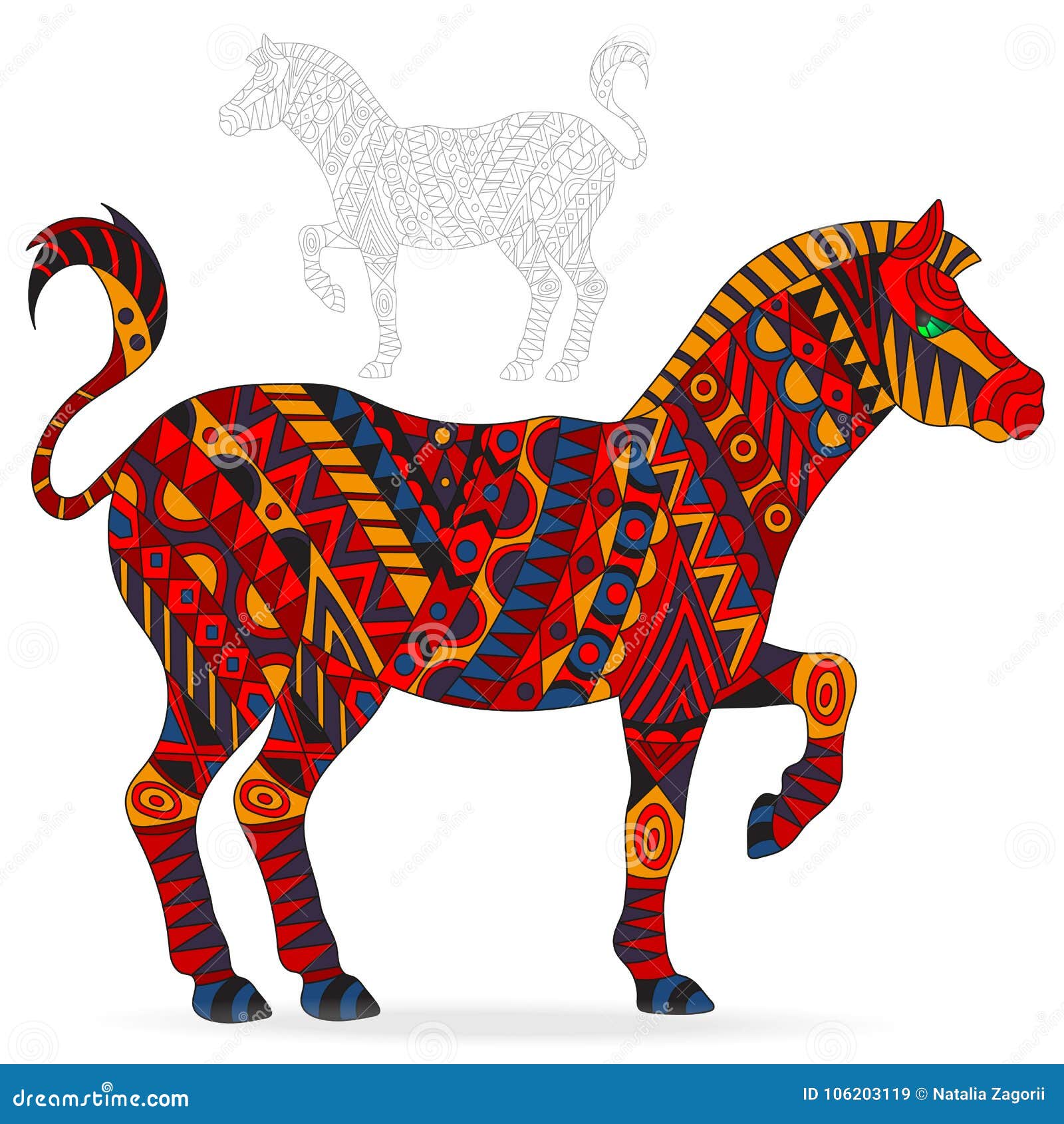 Abstract Illustration of Red Zebra, Animal and Painted Its Outline on White  Background , Isolate Stock Vector - Illustration of livestock, geometric:  106203119