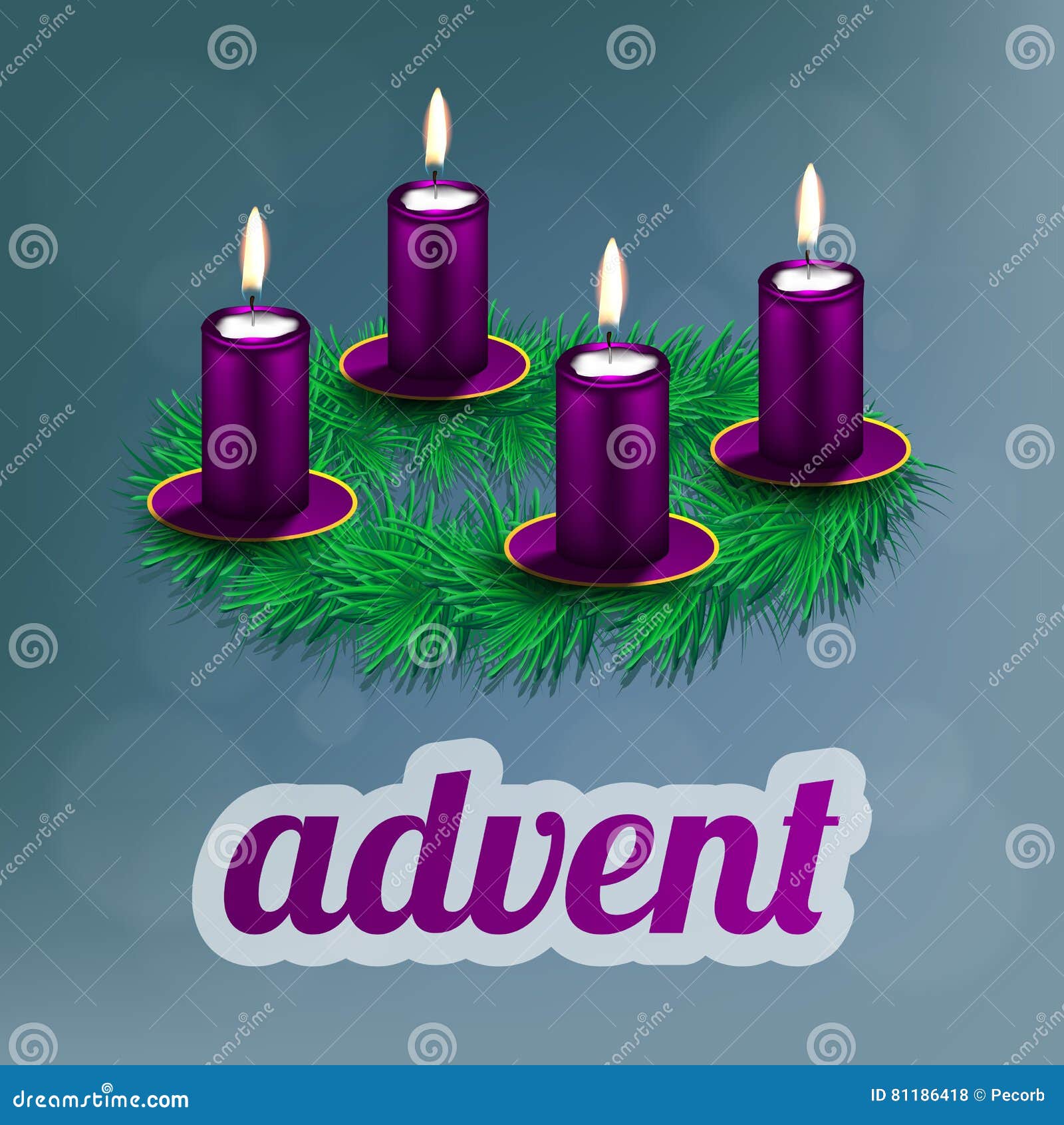 Illustration of Advent Wreath with Purple Elements Stock Vector