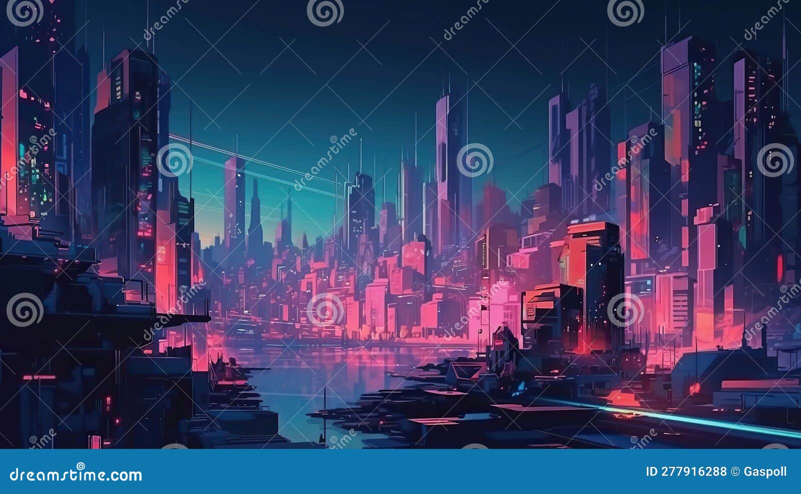 Illustration of Aerial Cityscape of a Futuristic City in Cyberpunk ...