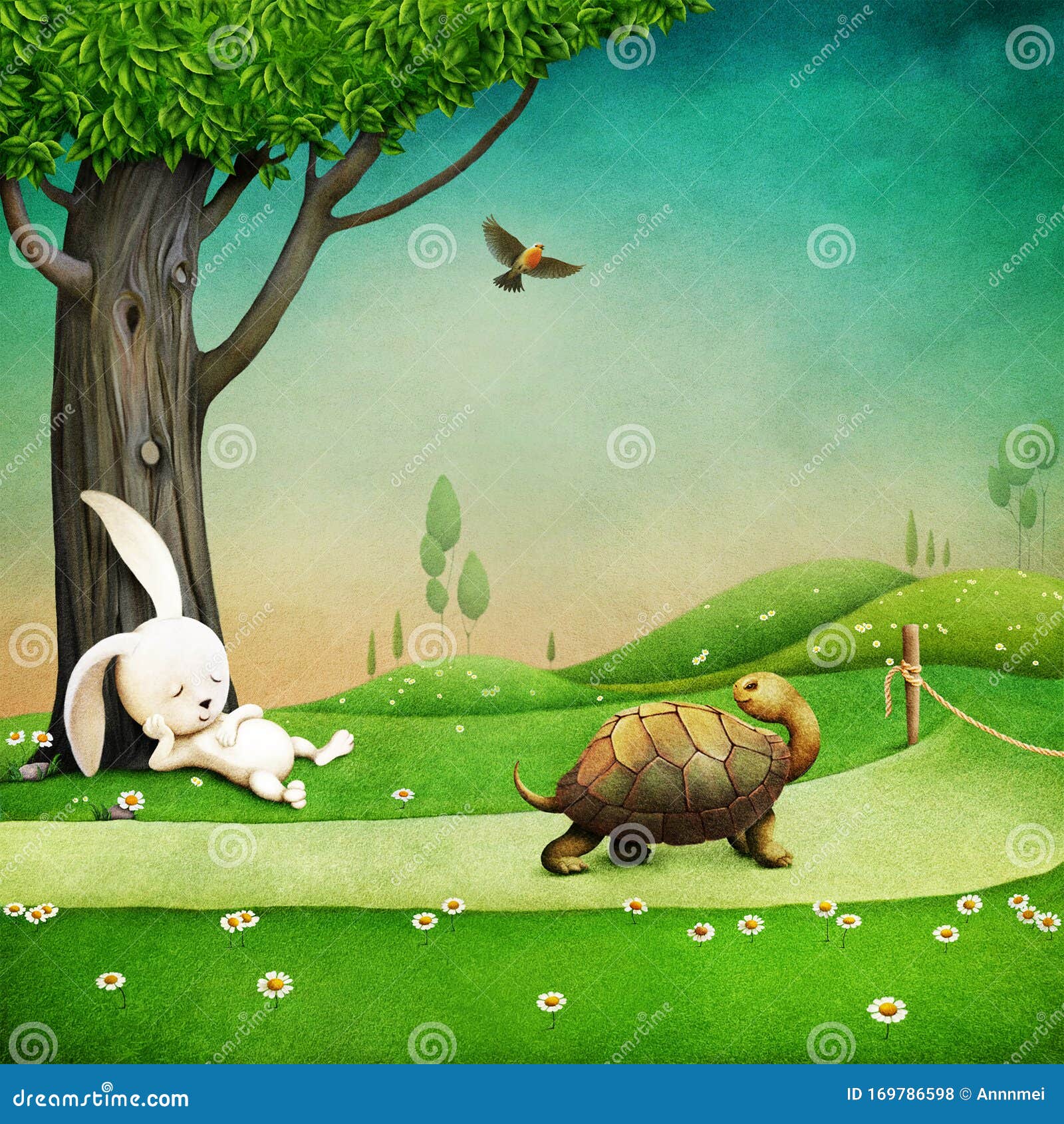 Turtle and Rabbit stock illustration. Illustration of environment -  169786598