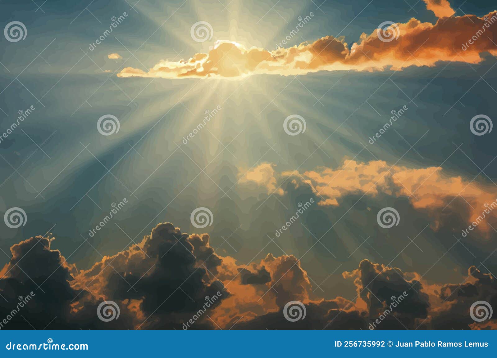 Illustration of the Amazing Sky with Clouds. Reflection of Sunlight