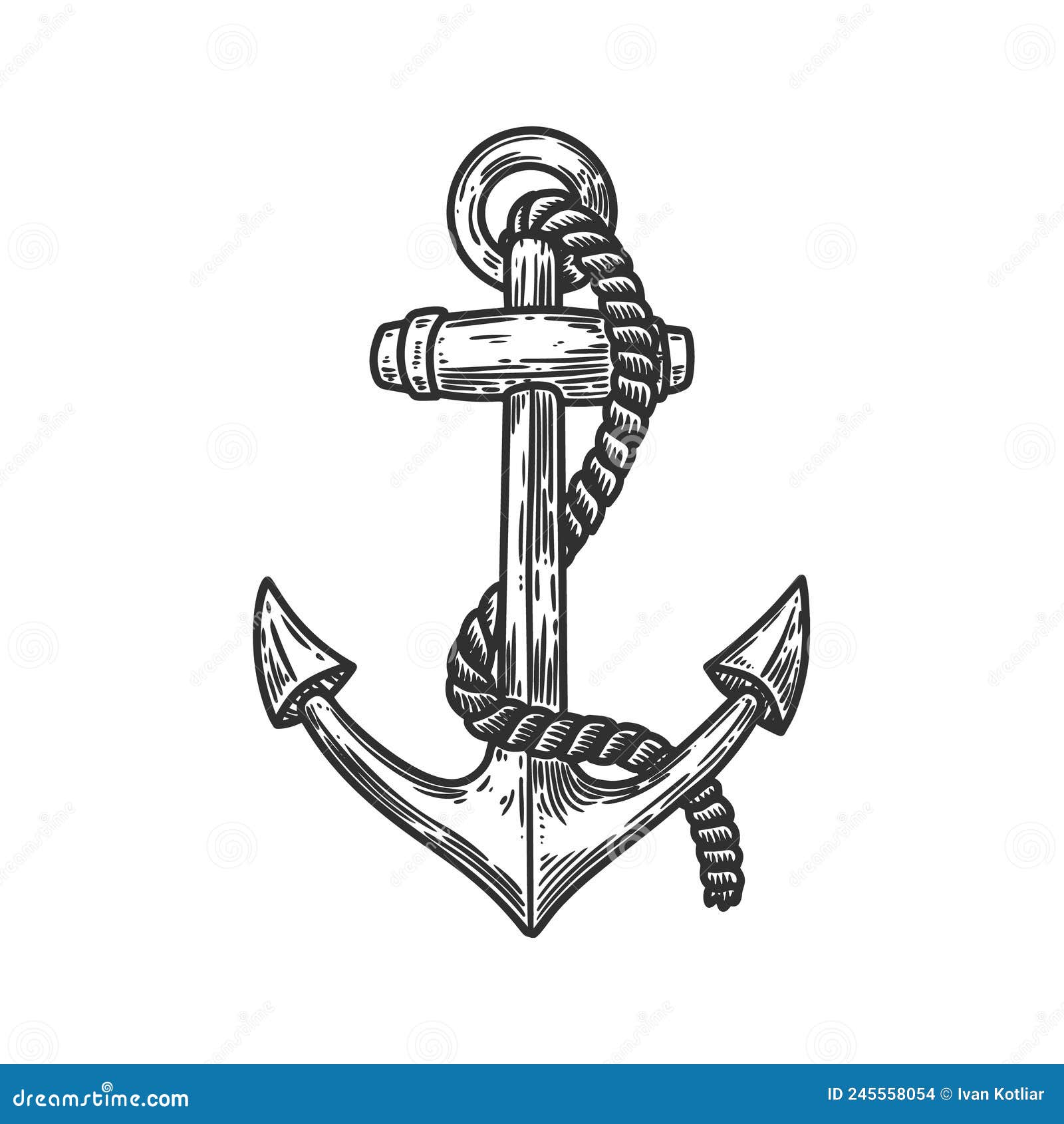 Illustration of the Anchor in Engraving Style. Design Element for ...