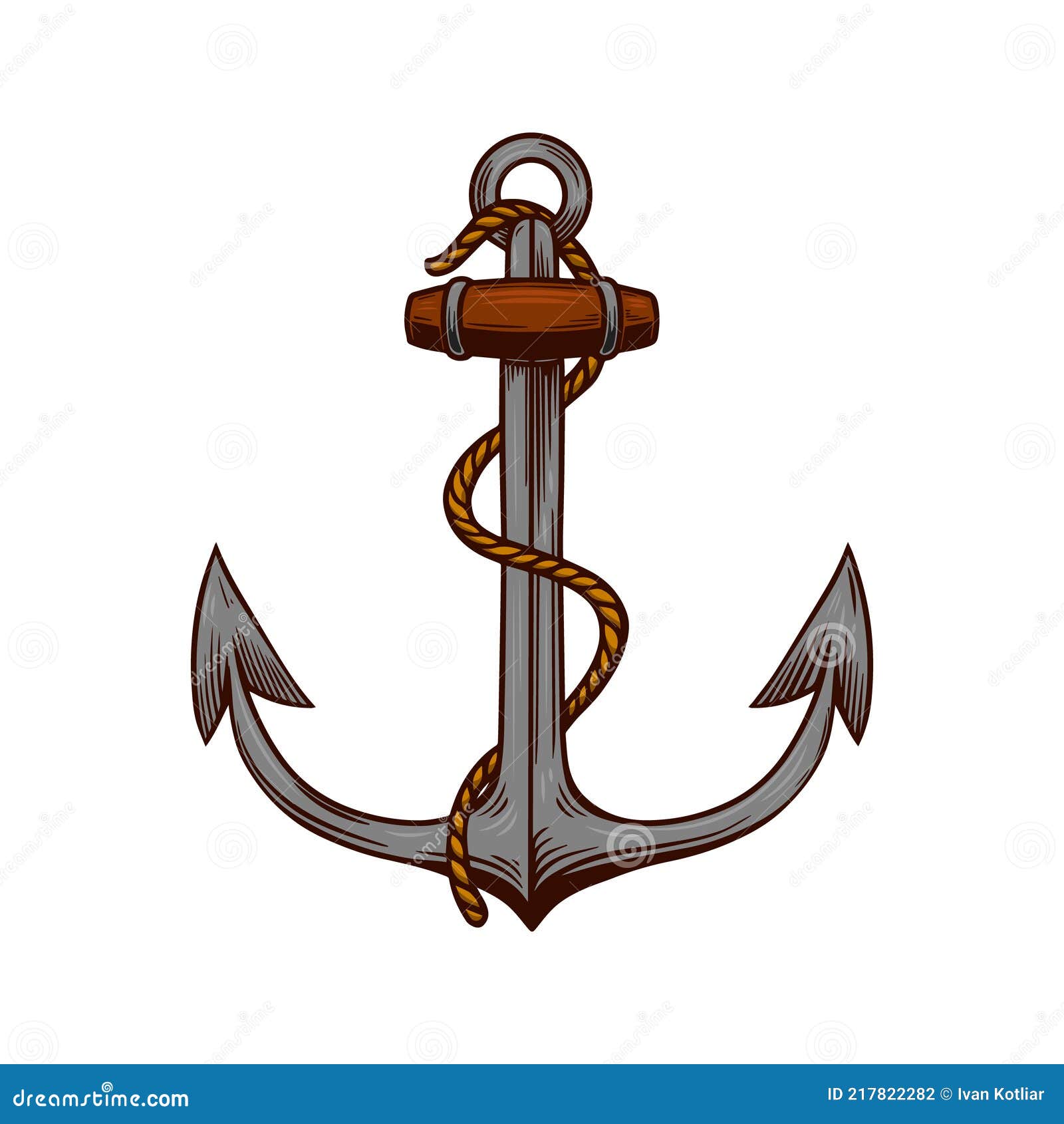 Illustration of Anchor in Engraving Style on White Background. Design ...