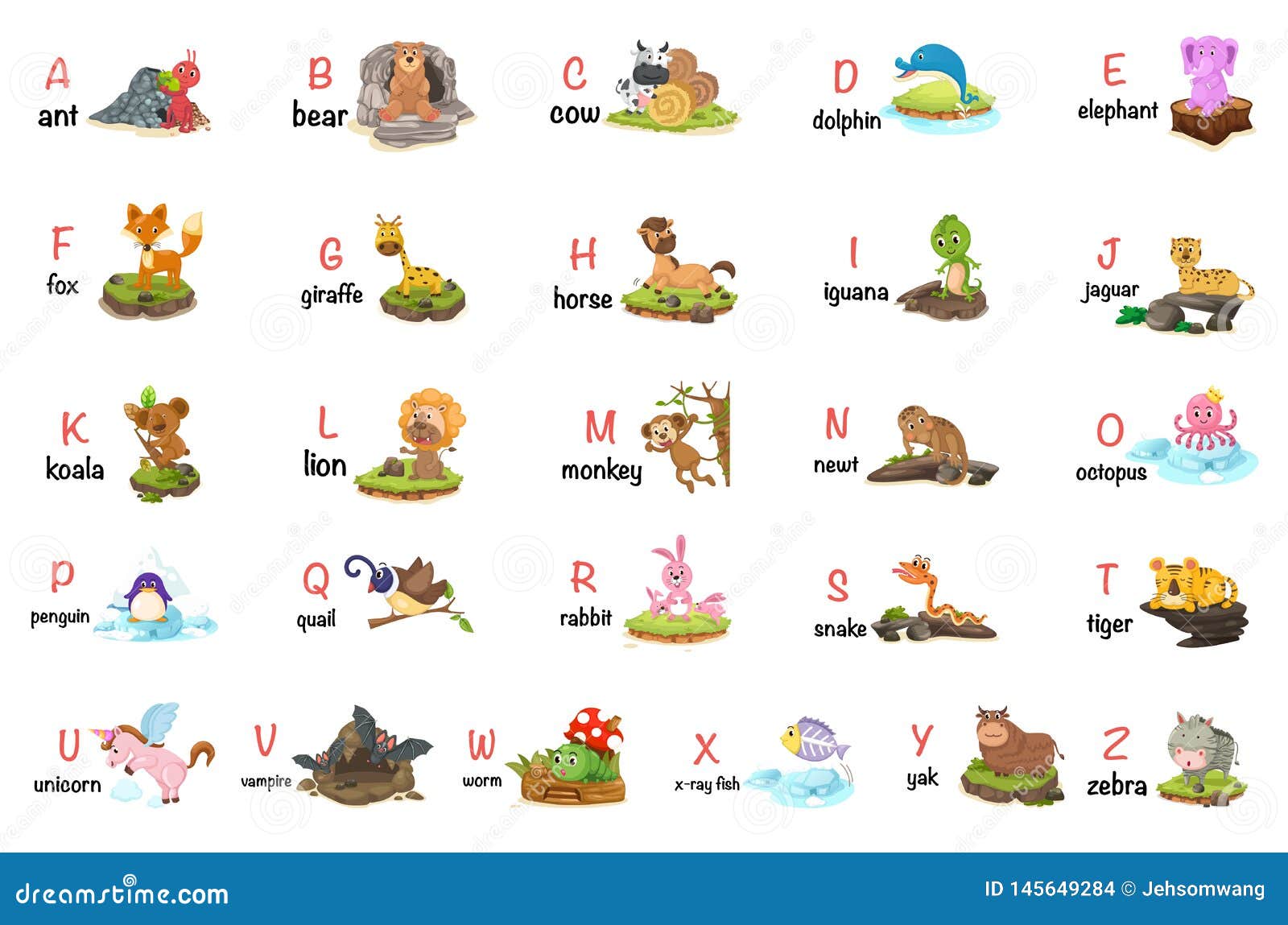 Animal alphabet letter a-z stock vector. Illustration of children -  145649284