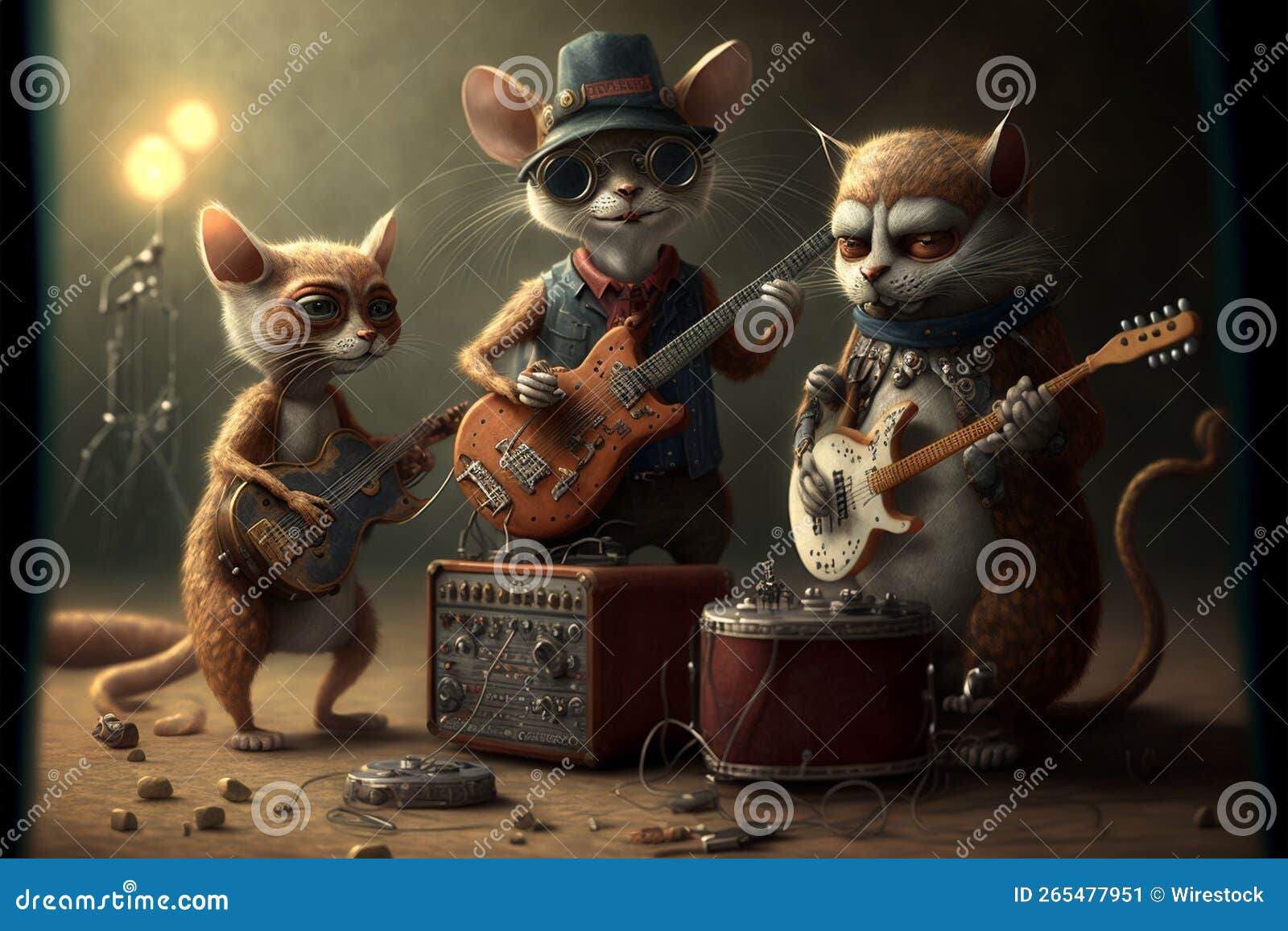 Illustration of an Animal Band Playing Instruments Against Lights Background Stock Illustration