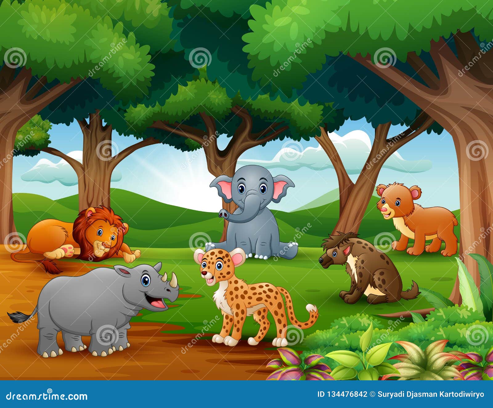 Animals Cartoon are Enjoying Nature in the Jungle Stock Vector -  Illustration of leaves, cartoon: 134476842