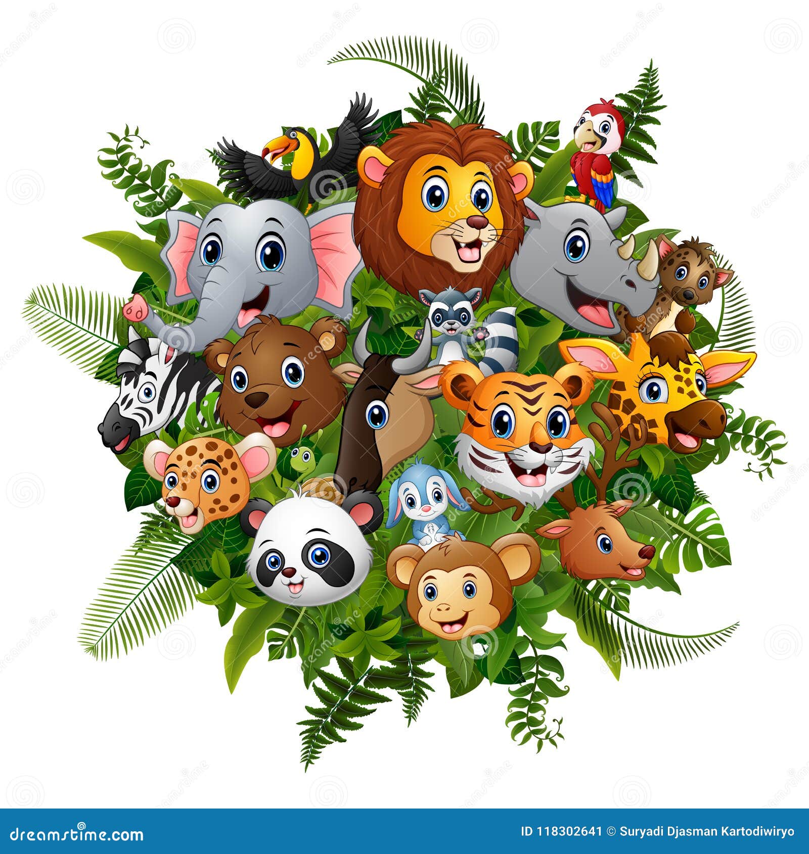 Animals Forest Cartoon Meet Together Stock Vector - Illustration of nature,  monkey: 118302641