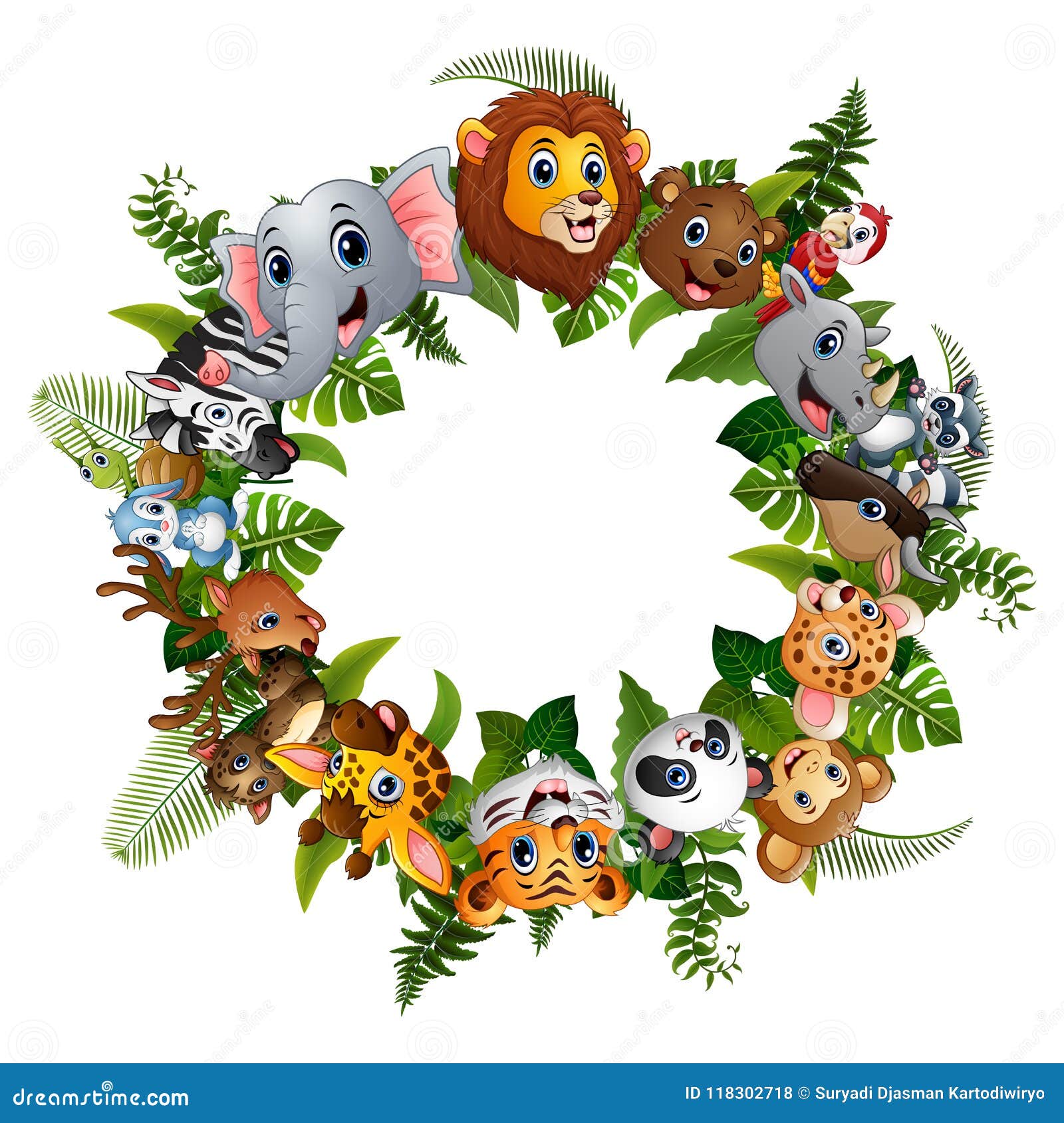 Animals Forest Cartoon Together in Circle Stock Vector - Illustration of  background, landscape: 118302718