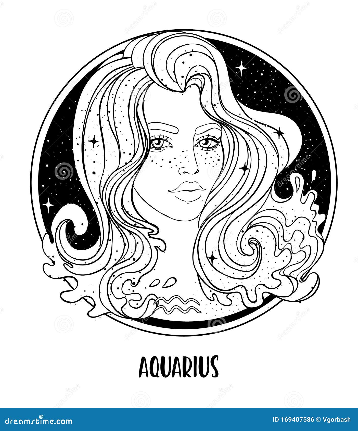 Illustration Of Aquarius Astrological Sign As A Beautiful Girl Zodiac Vector Drawing Isolated In Black And White Future Telling Stock Illustration Illustration Of Isolated Aquarius