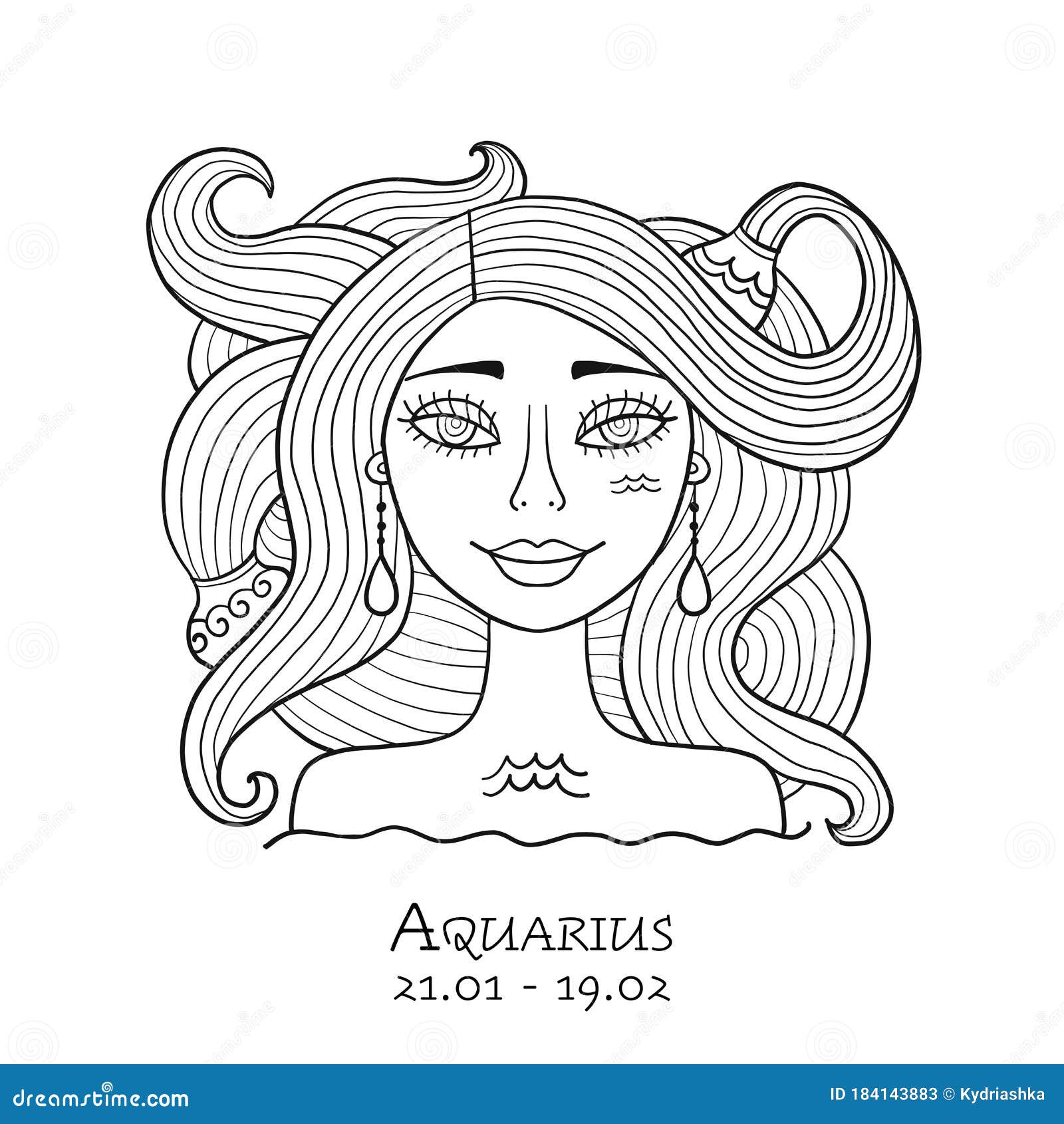 Illustration of Aquarius Zodiac Sign. Element of Air. Beautiful Girl ...