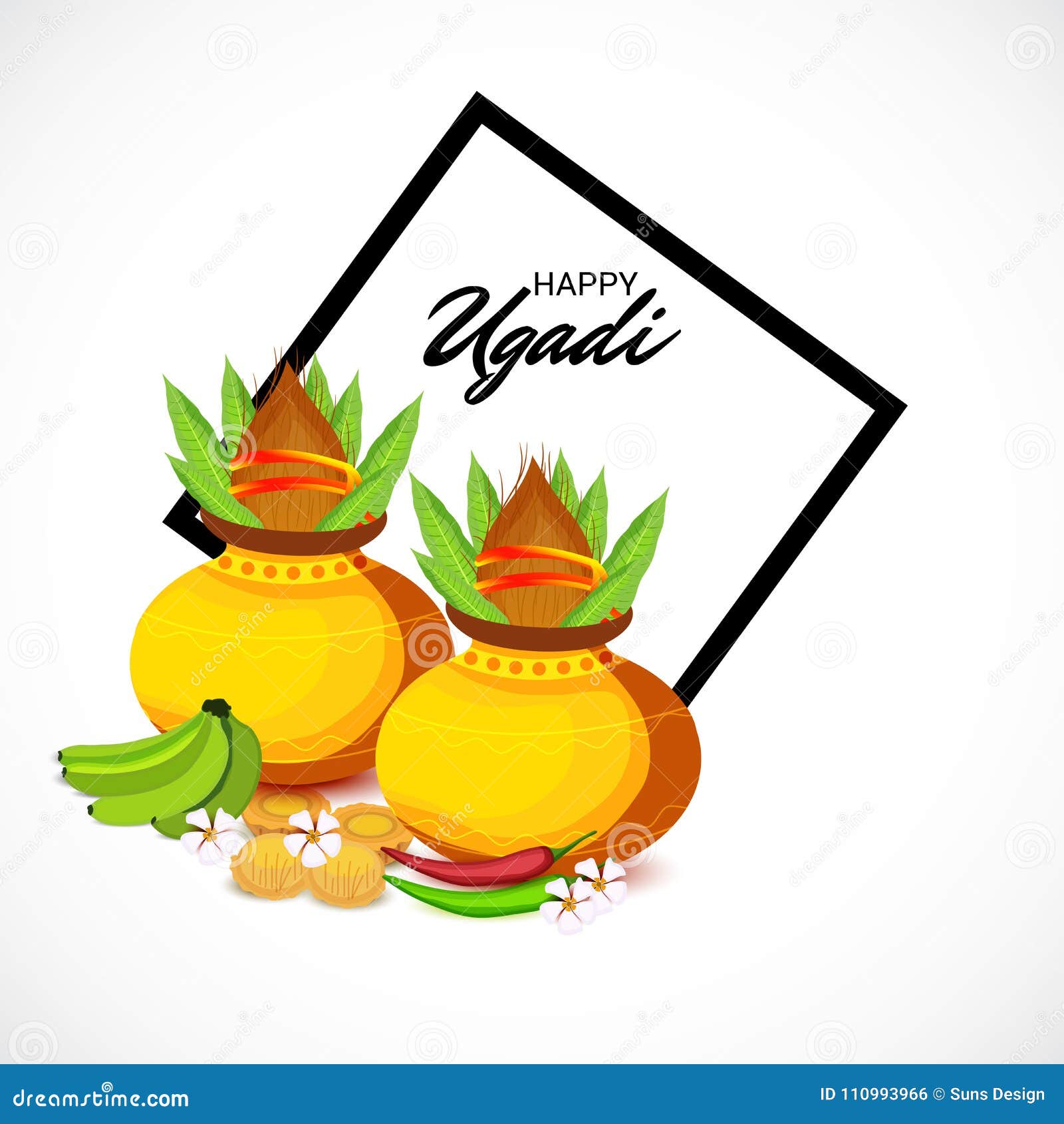 Happy Ugadi Hindu New Year. Stock Illustration - Illustration of banner,  lettering: 110993966