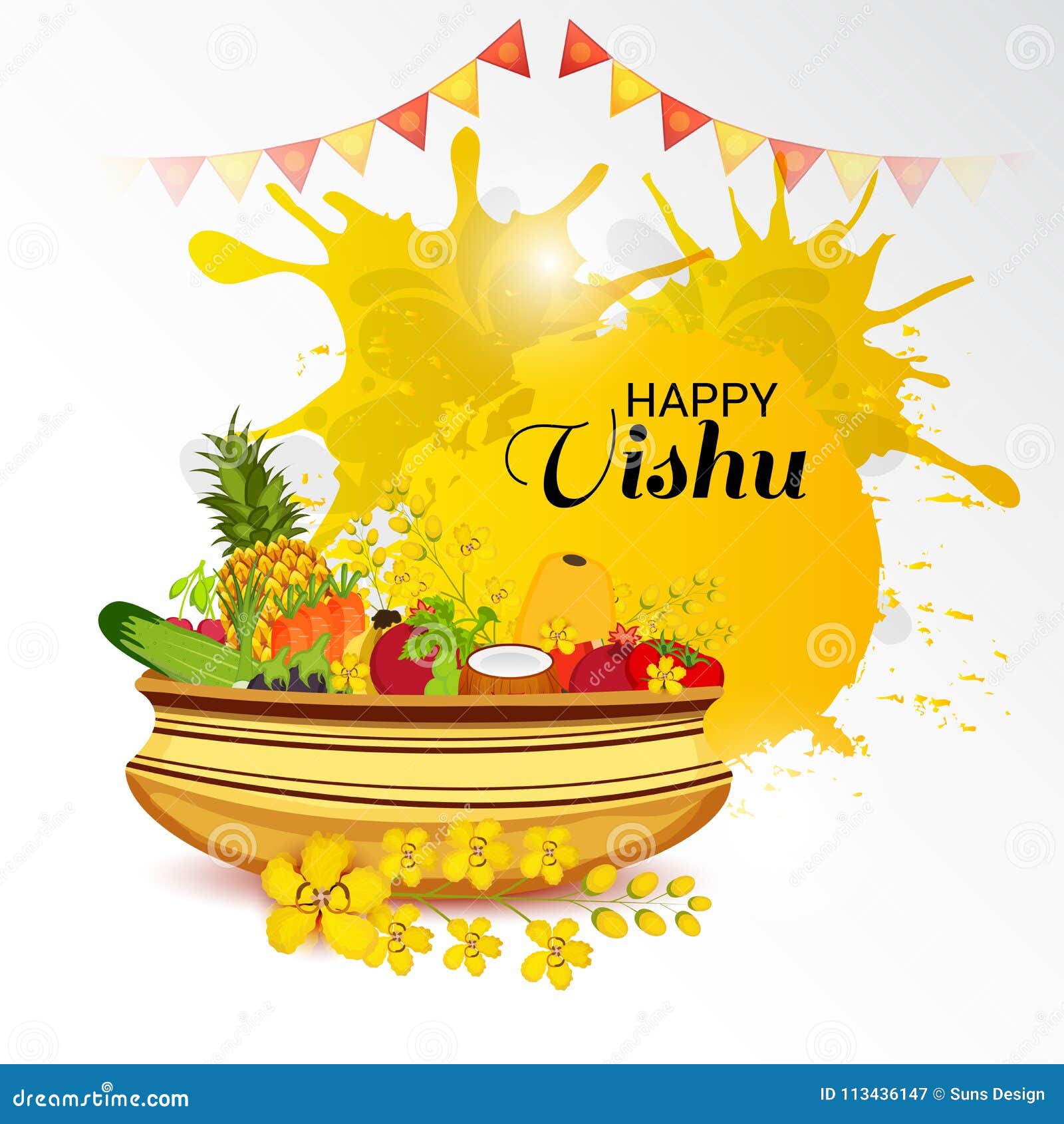 Happy Vishu. stock illustration. Illustration of poster - 113436147