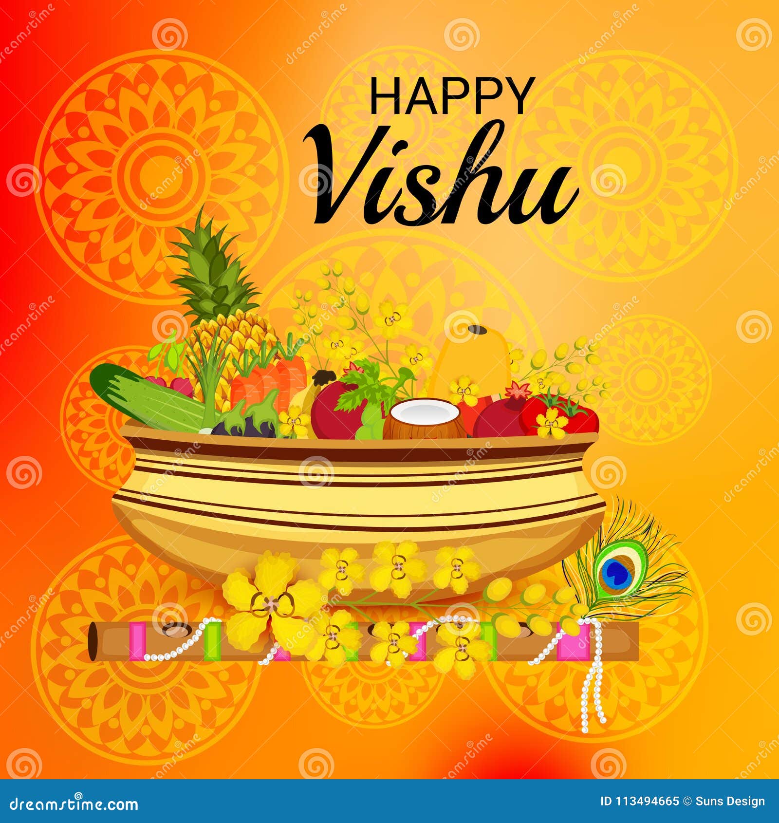 Happy Vishu. stock illustration. Illustration of card - 113494665