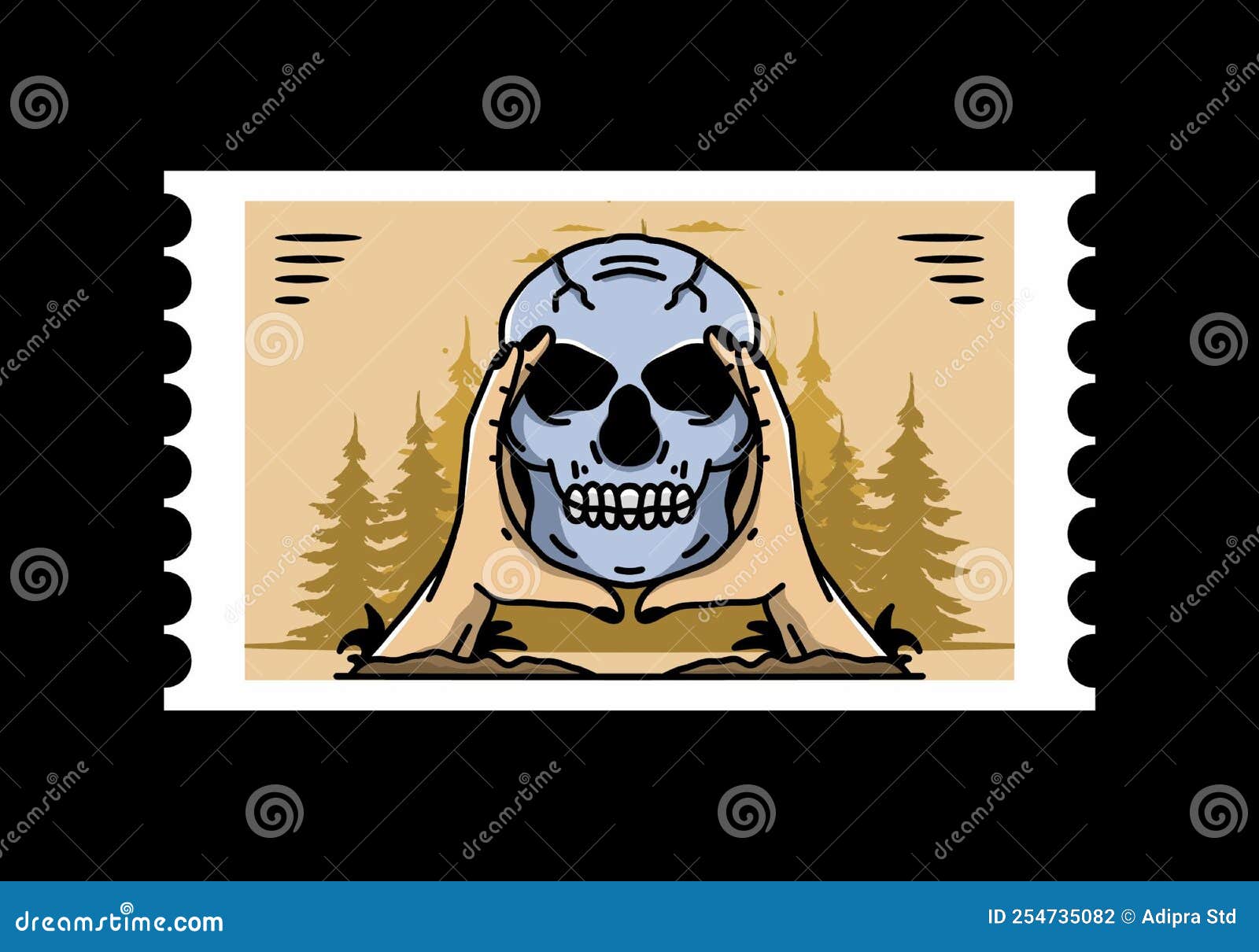 Two Hand Holding A Skull Illustration Badge Stock Vector Illustration