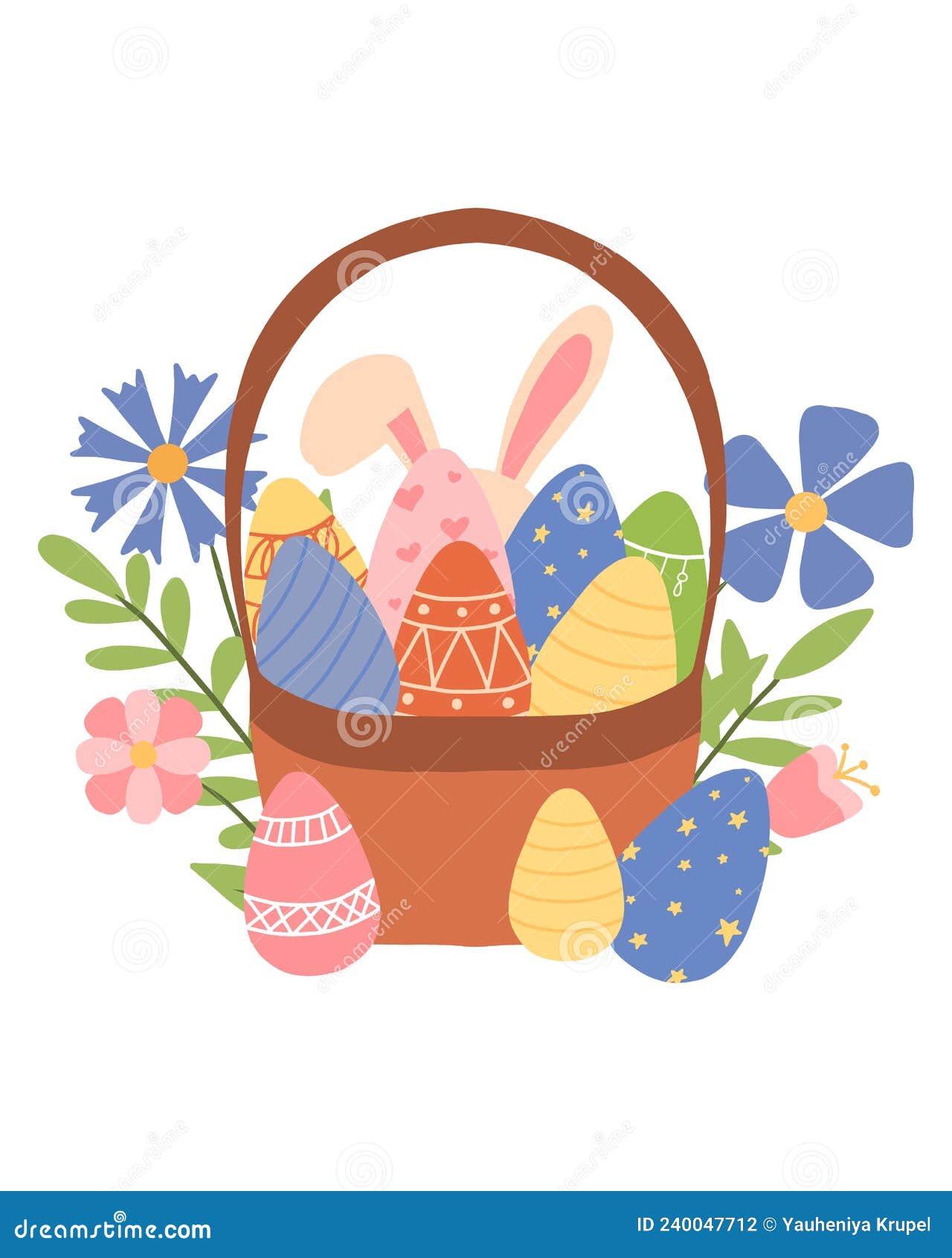 Illustration of a Basket with Easter Eggs. Stock Vector Illustration of graphic, traditional