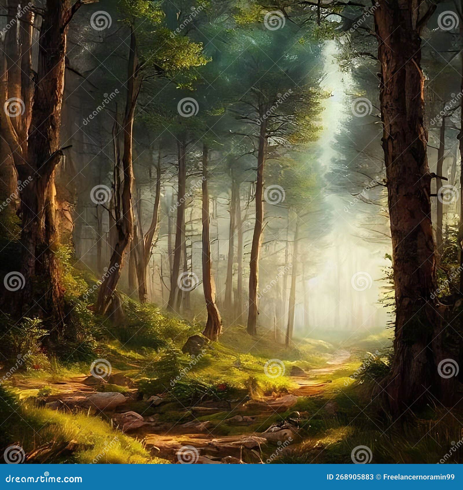 anime scenery of a forest with a path and flowers. generative ai