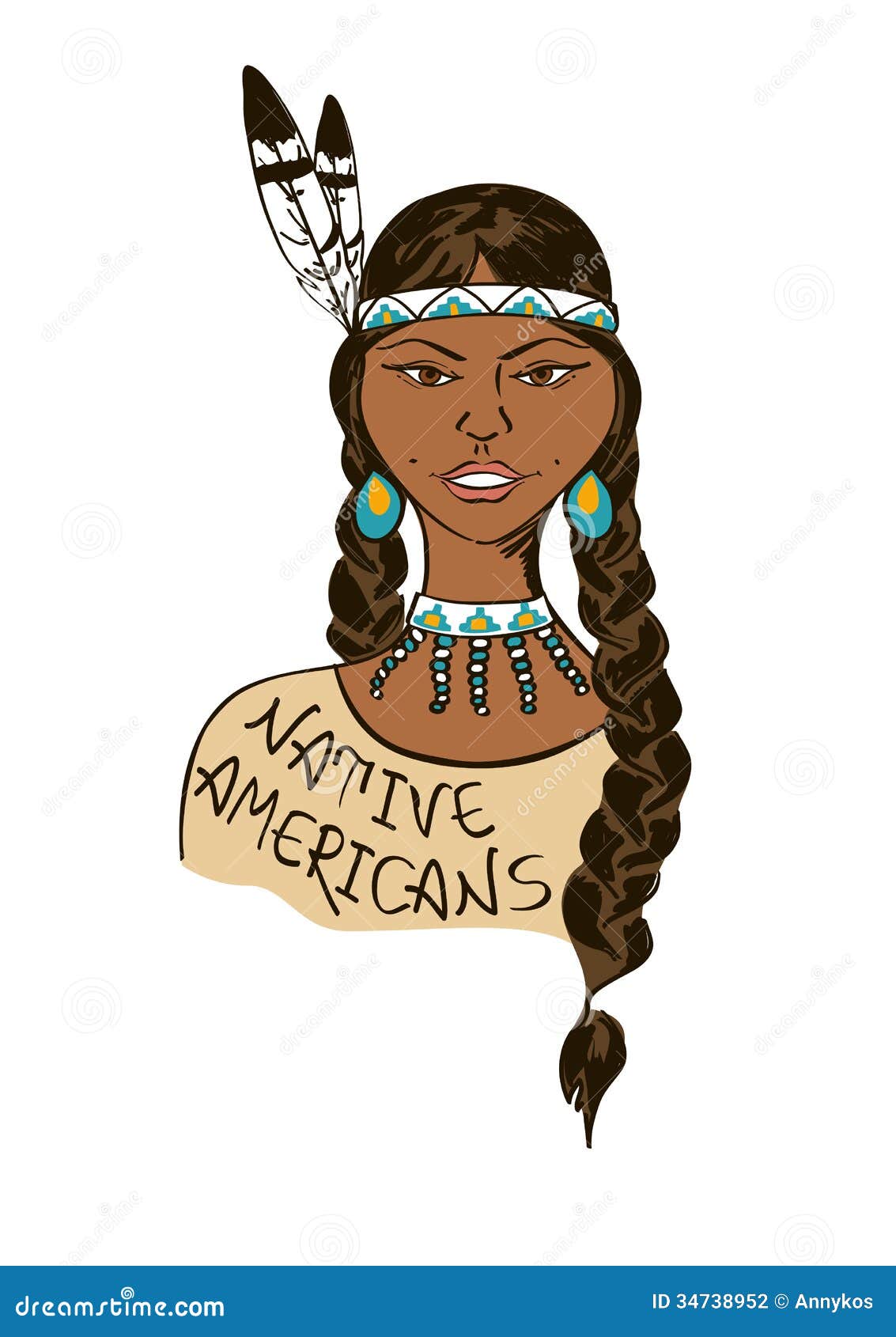 illustration with beautiful native american indian girl