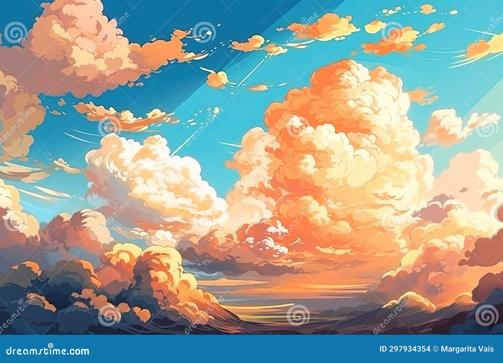 Vector Blue Sky Clouds. Anime Clean Style Stock Illustration - Illustration  of clean, light: 125589864