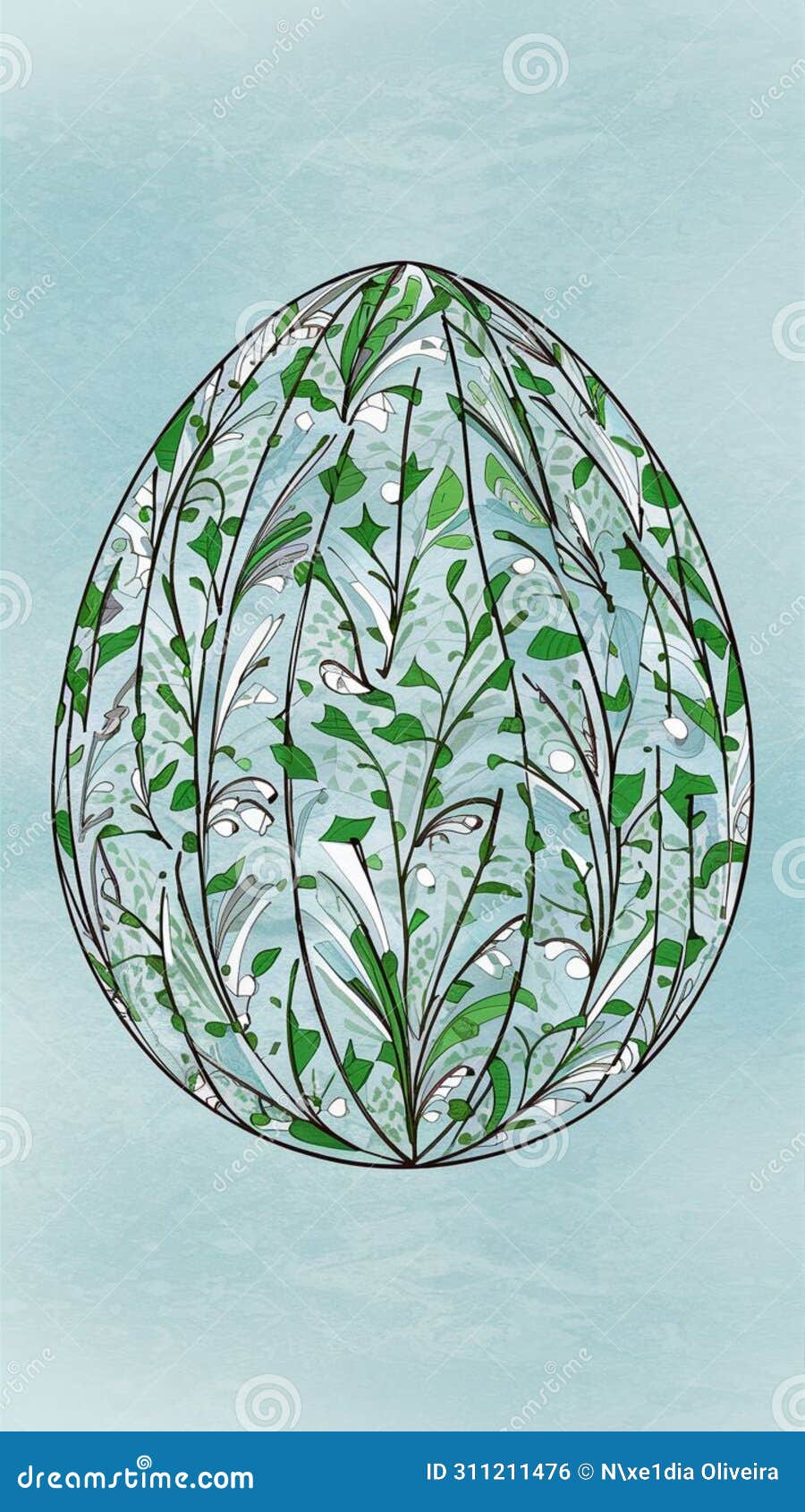  of a beautifully decorated easter egg with a predominance of green.